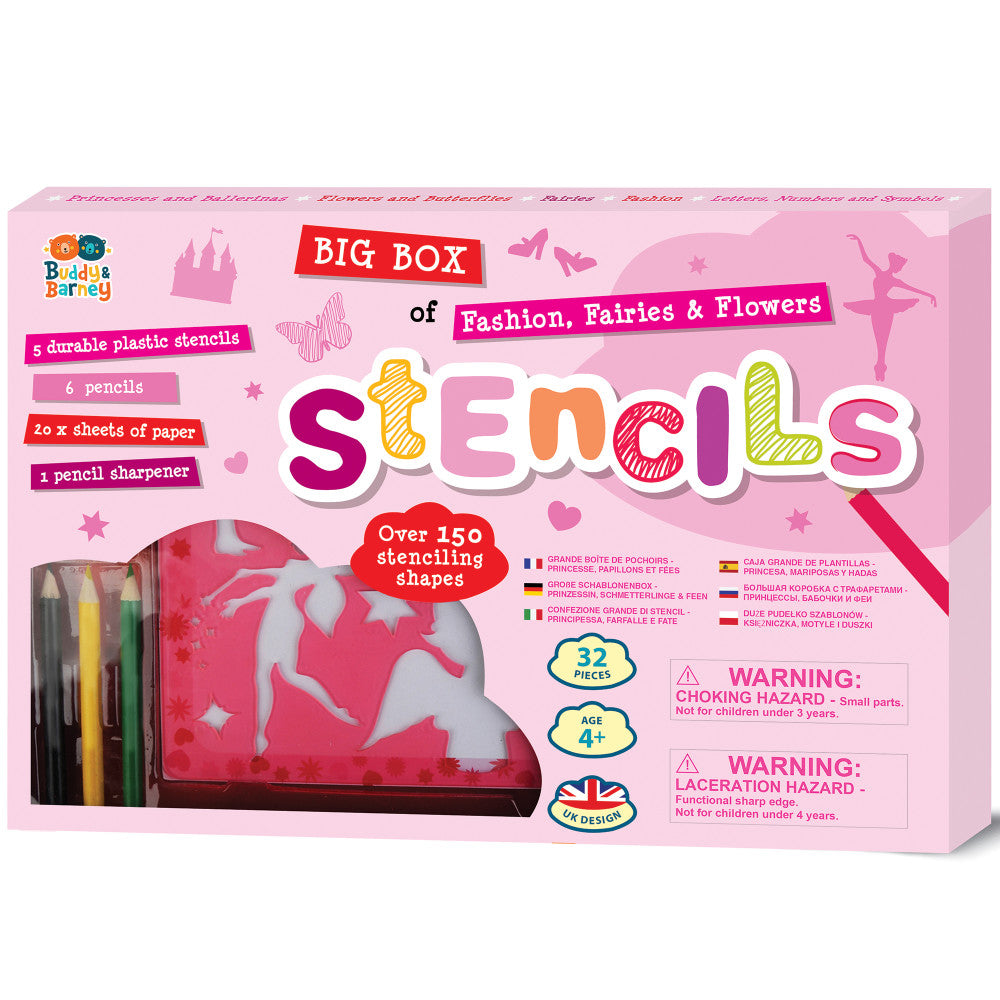 Buddy & Barney Fashion & Fantasy Stencil Kit - Fairies, Flowers & More! Creative DIY Art for Kids, Home Decor & Scrapbooking