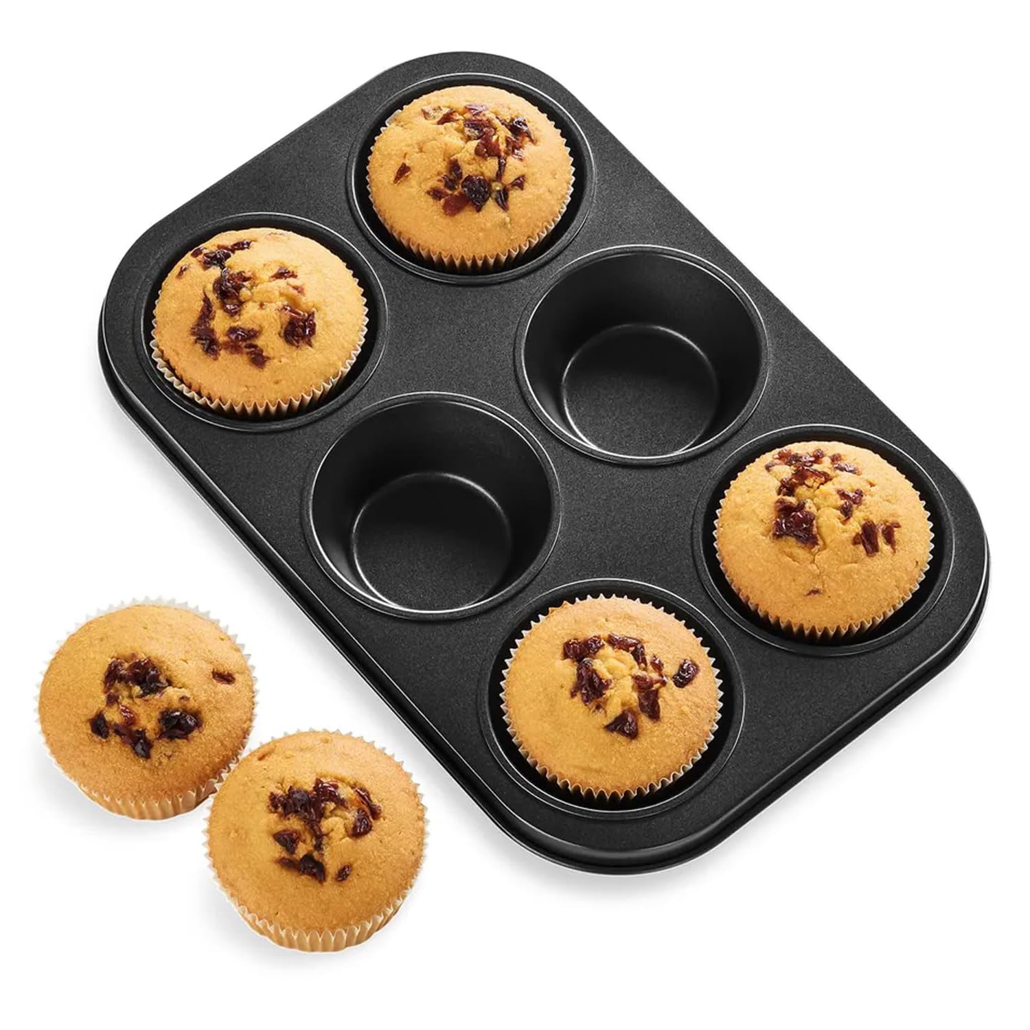 Kuber Industries 6-Slot Non-Stick Cupcake Pan | Premium Baking Muffin Tray for Perfect Cupcakes & Small Cakes (Black) - Ideal for Home Baking, Parties & Gift Giving