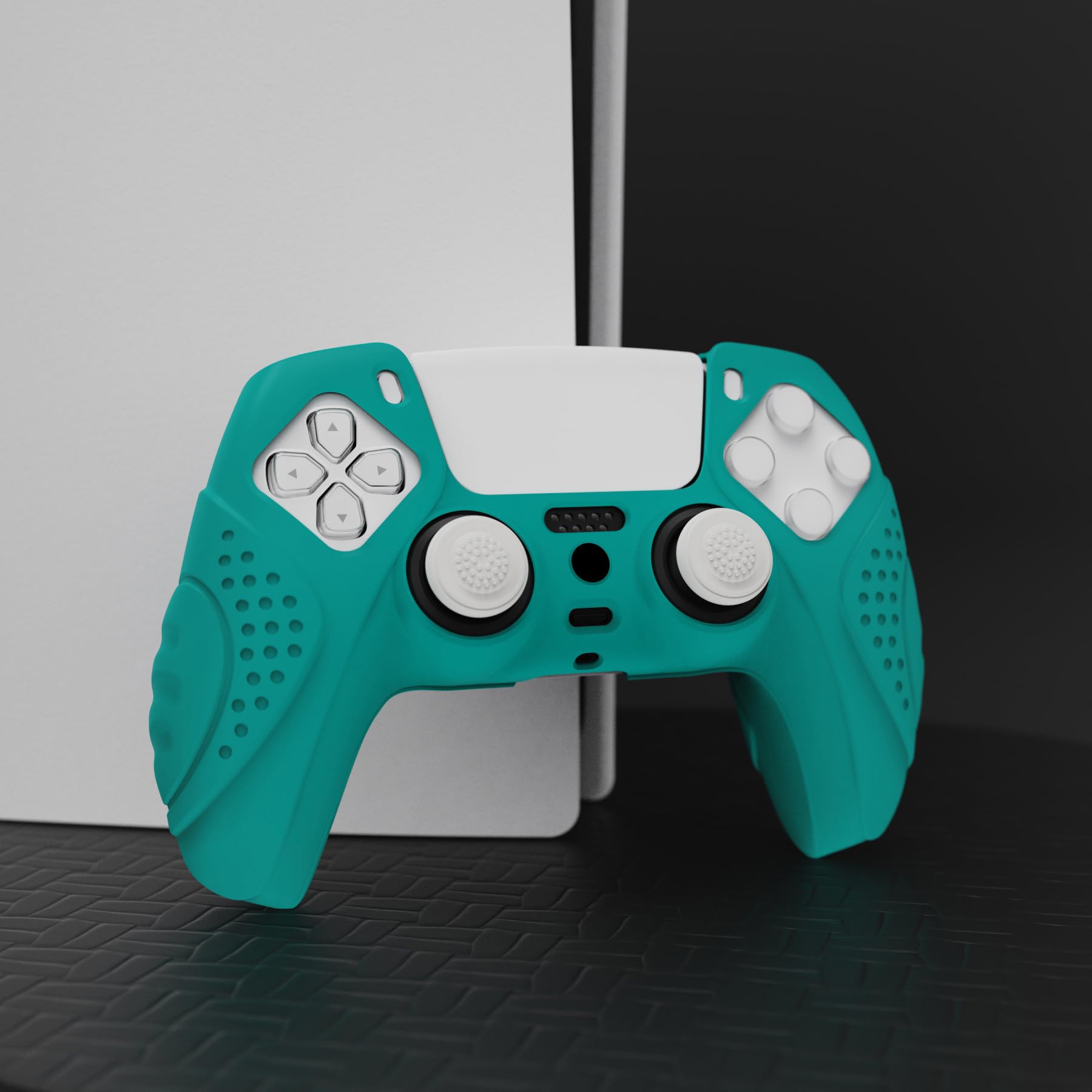 eXtremeRate PlayVital PS5 Controller Skin - Anti-Slip Silicone Cover with Thumb Grip Caps, Protective Guardian Edition (Aqua Green) | Perfect for Gaming, Streaming & Long Play Sessions