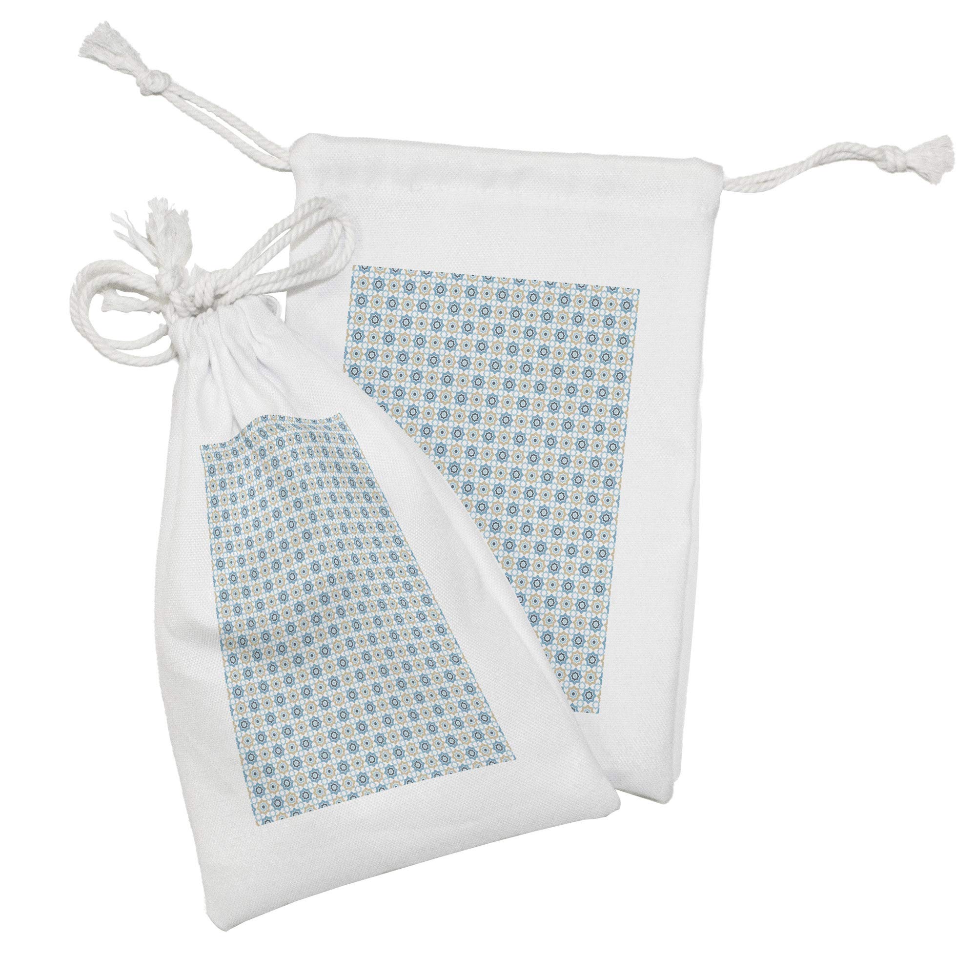 Ambesonne Moroccan Fabric Pouch Set of 2 - Traditional Star Pattern Drawstring Bags for Toiletries, Jewelry, Masks & Party Favors (9