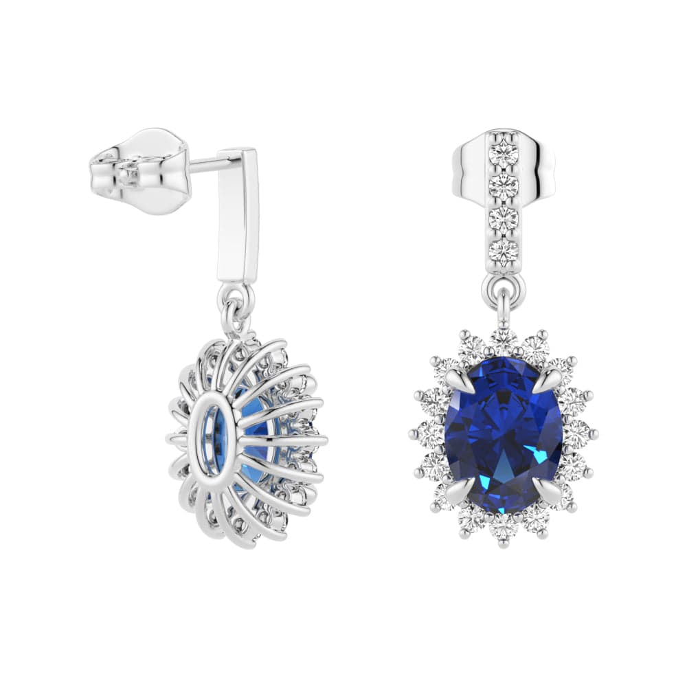 1.18 CT. Blue Sapphire Dangle Earrings with Floral Pavé Halo - Elegant Jewelry for Women, Perfect for Weddings, Parties & Special Occasions