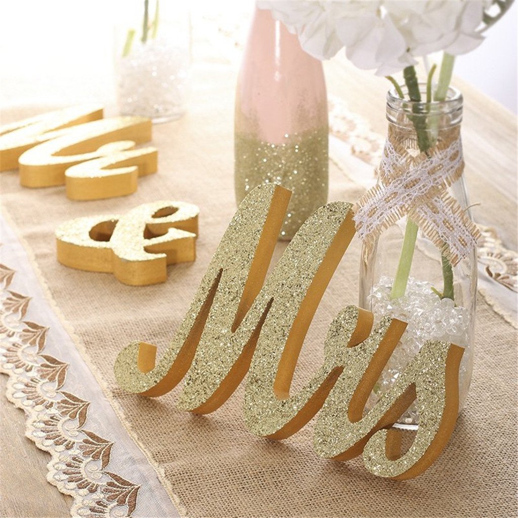 Mr and Mrs Signs Wedding Table Decorations - Wooden Freestanding Letters for Photo Props, Rustic Home Decor, Anniversary & Bridal Shower Gift (Golden) - Perfect for Wedding Receptions, Photo Booths & Anniversary Celebrations