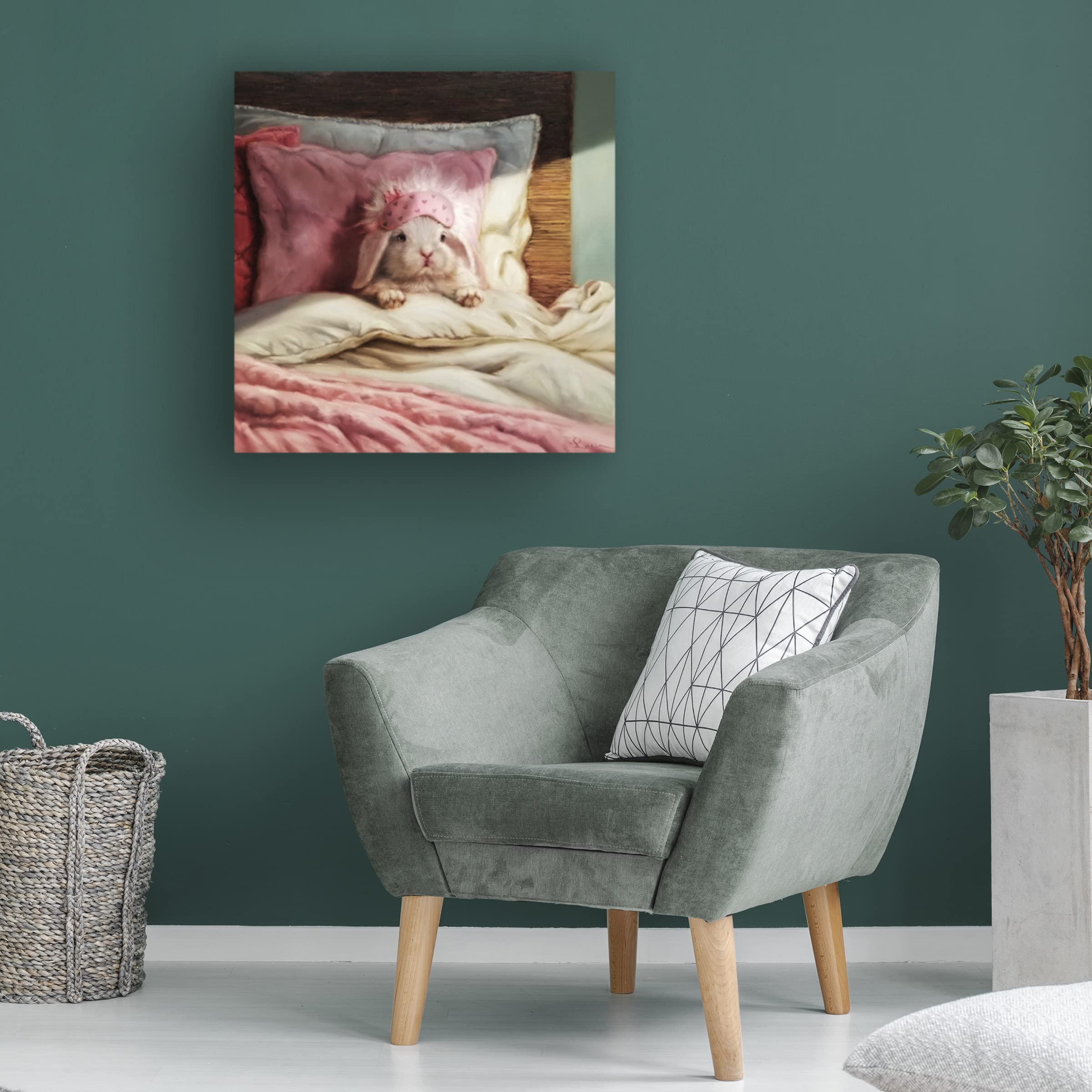 Lucia Heffernan 'Bed Hare' Canvas Art Print - Whimsical Rabbit Painting for Home Decor, Bedroom & Nursery Wall Art - Perfect Gift for Animal Lovers
