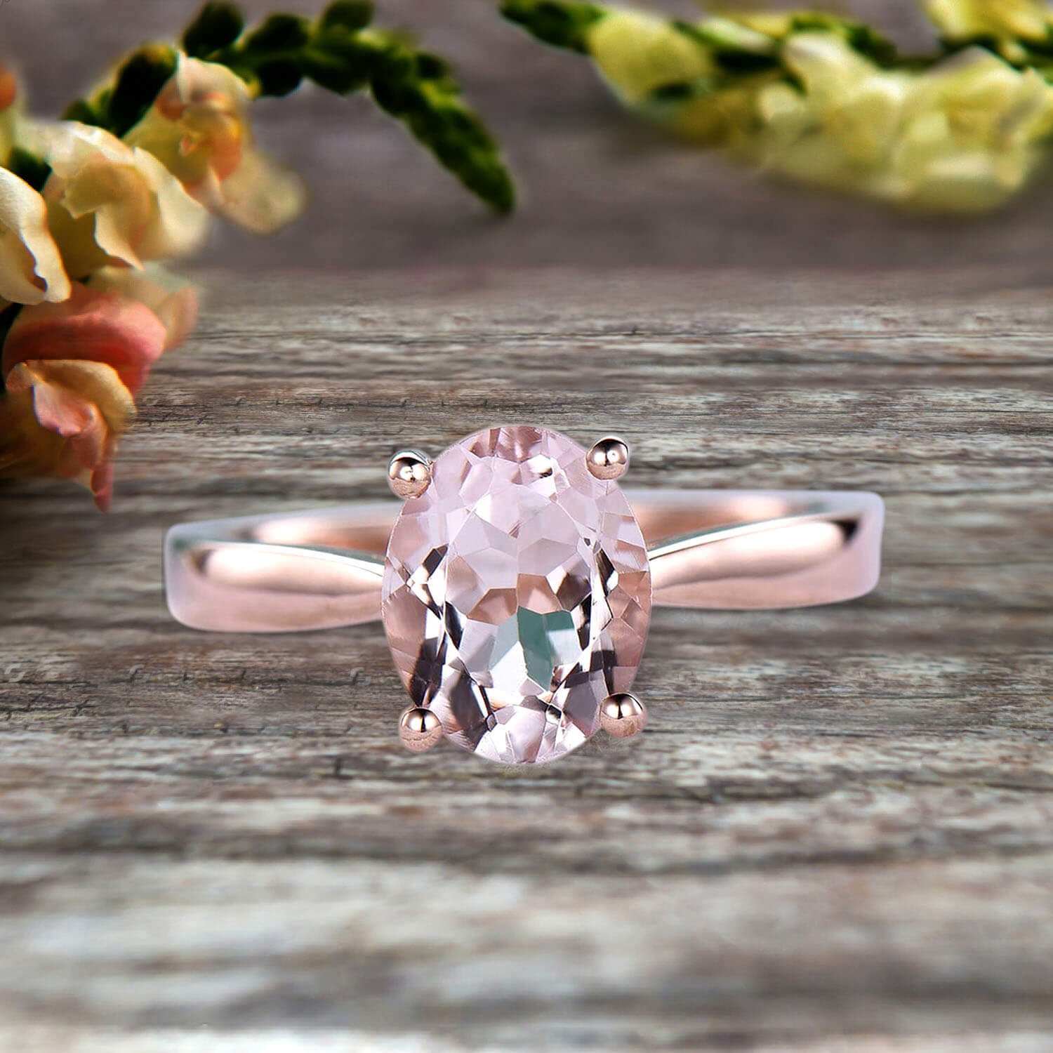 1 Carat Oval Cut Morganite Solitaire Engagement Ring for Women - 10k Rose Gold Wedding Promise Ring - Perfect for Brides, Anniversaries & Proposals