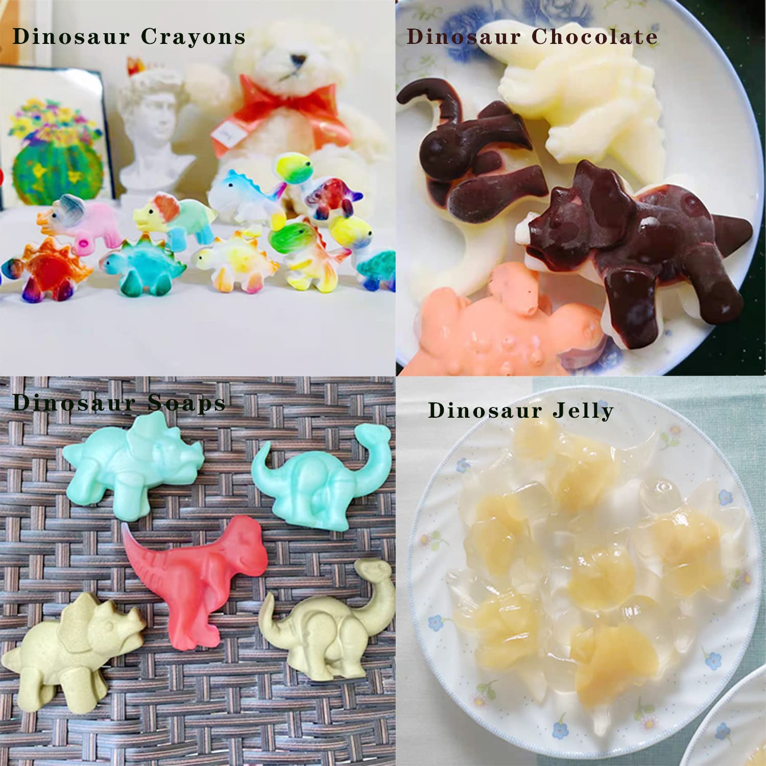 Dinosaur Silicone Mold Set - 2Pcs Chocolate & Jello Molds for Kids, Dinosaur Cake Pan, Candy & Soap Molds for Baking & Crafts (Pink & Gray) - Perfect for Birthday Parties, DIY Treats & Kids' Cooking Activities