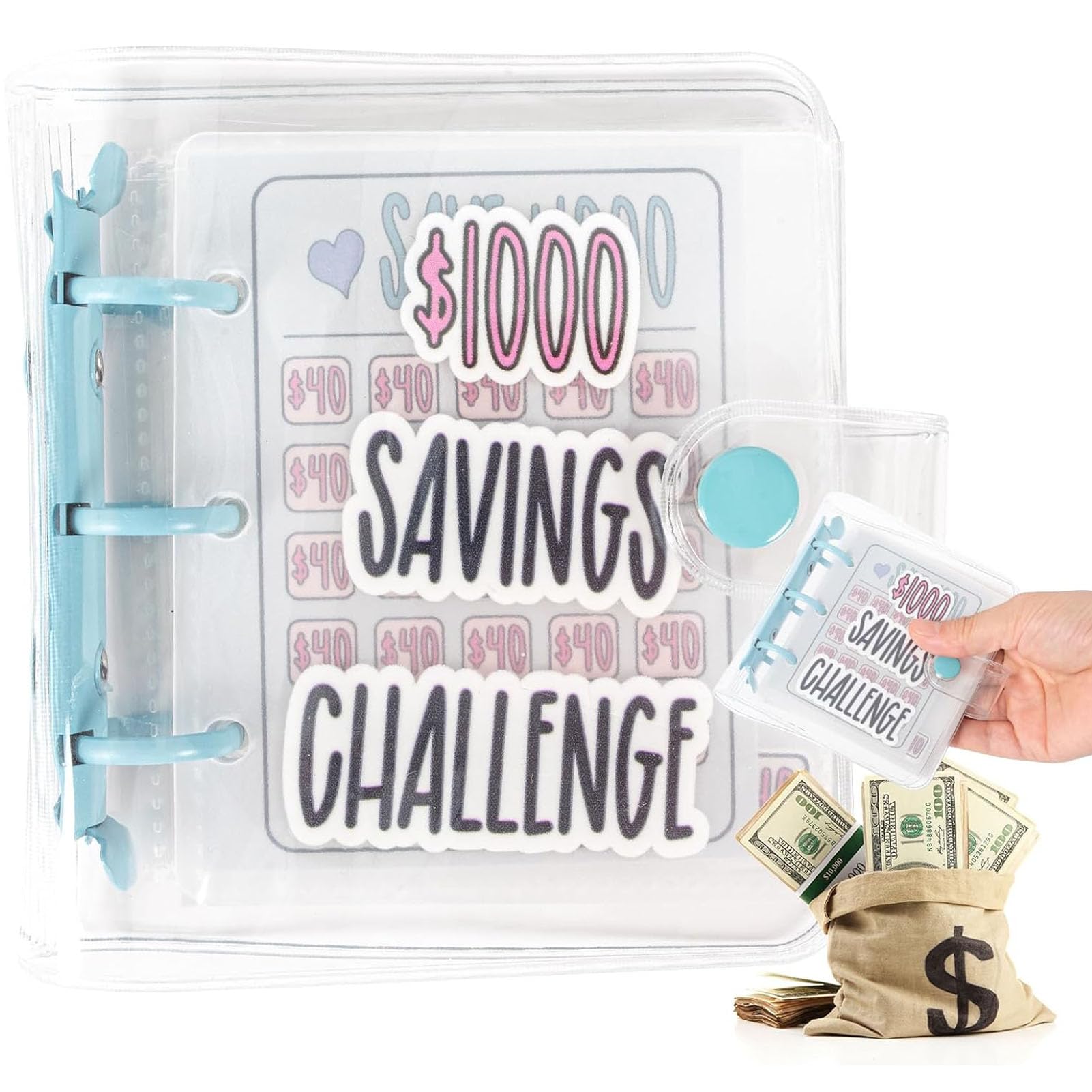 100 Envelope Savings Challenge Binder - Mini $1000 Money Saving Organizer with Cash Envelopes | Fun Budgeting Tool for Financial Goals | Perfect Christmas & New Year Gift for Kids & Teens (Blue) | Great for Holiday Savings, Allowance Tracking & Personal Finance Education