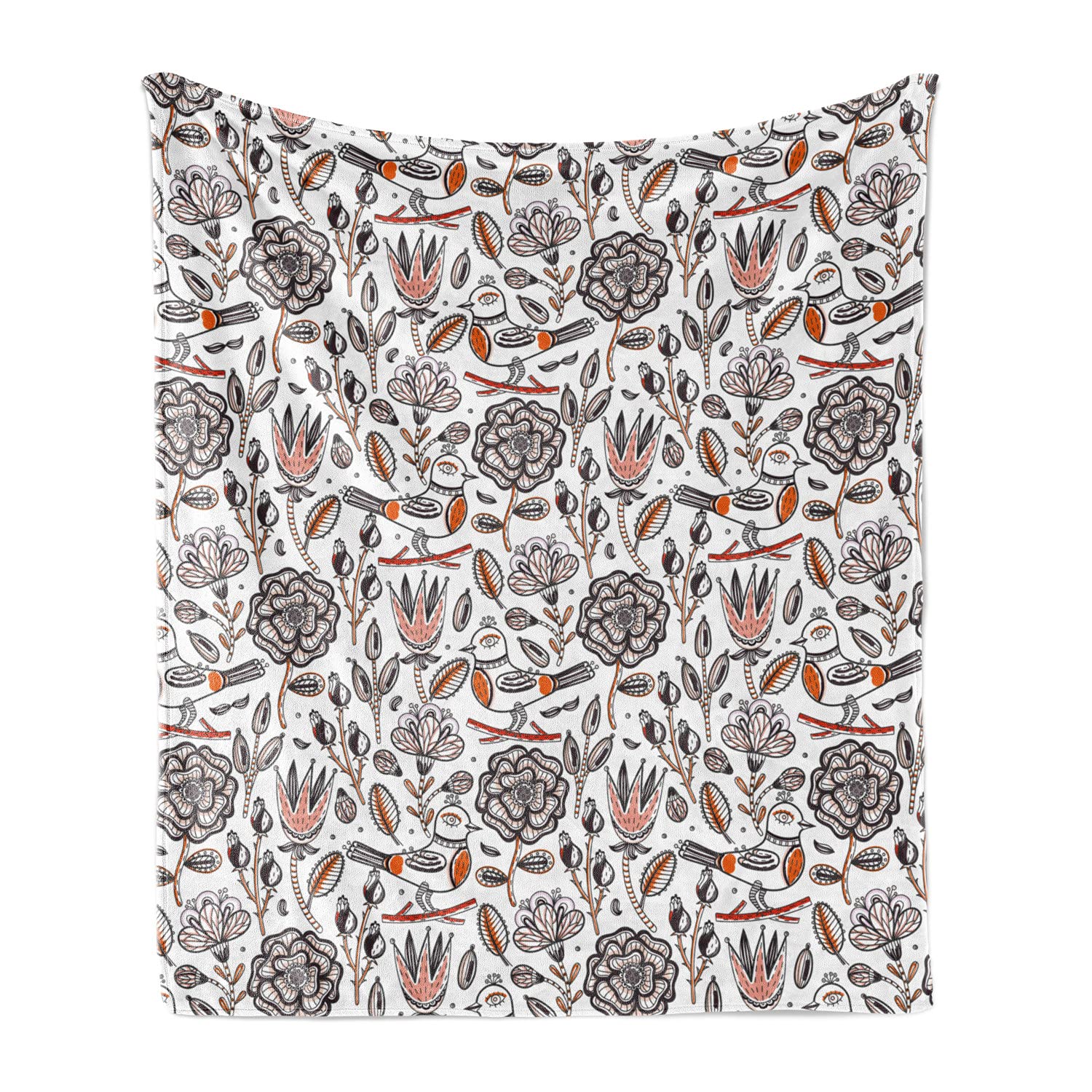Ambesonne Floral Throw Blanket - Colorful Birds, Leaves & Tulips Design on White Backdrop | Soft Fleece Couch Cover for Living Room, Bedroom & Outdoor Use | 50x60 Inches Cozy Blanket for Adults