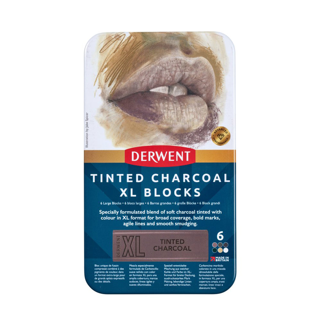 Derwent Tinted Charcoal XL Blocks Set of 6 - Premium Artist Drawing Supplies for Sketching & Shading - Perfect for Professional Artists, Students & Art Enthusiasts