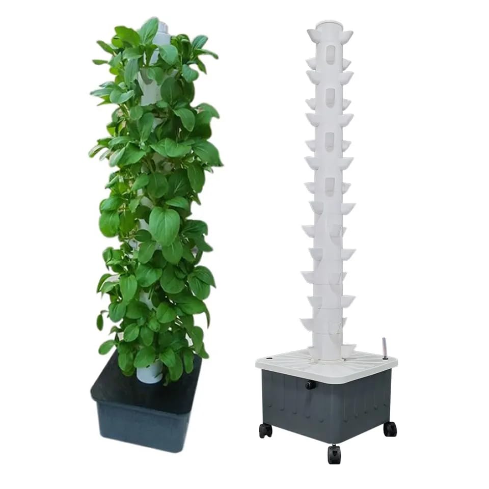 Vertical Hydroponic Grow Tower System - 15 Layer Aeroponic Garden for Herbs, Fruits & Vegetables with 45 Plant Sites, Adjustable Water Tank, Hydroponic Pump & Timer - Indoor/Outdoor Home Gardening, Urban Farming, Organic Produce Cultivation