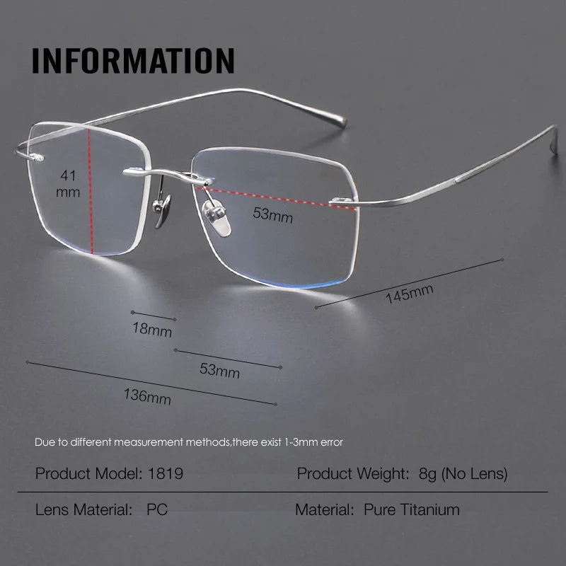 Aror Women's Rimless Irregular Square Titanium Eyeglasses 41819 - Lightweight & Durable Titanium Frame for Fashion & Reading Glasses - Perfect for Office, Driving, and Daily Wear