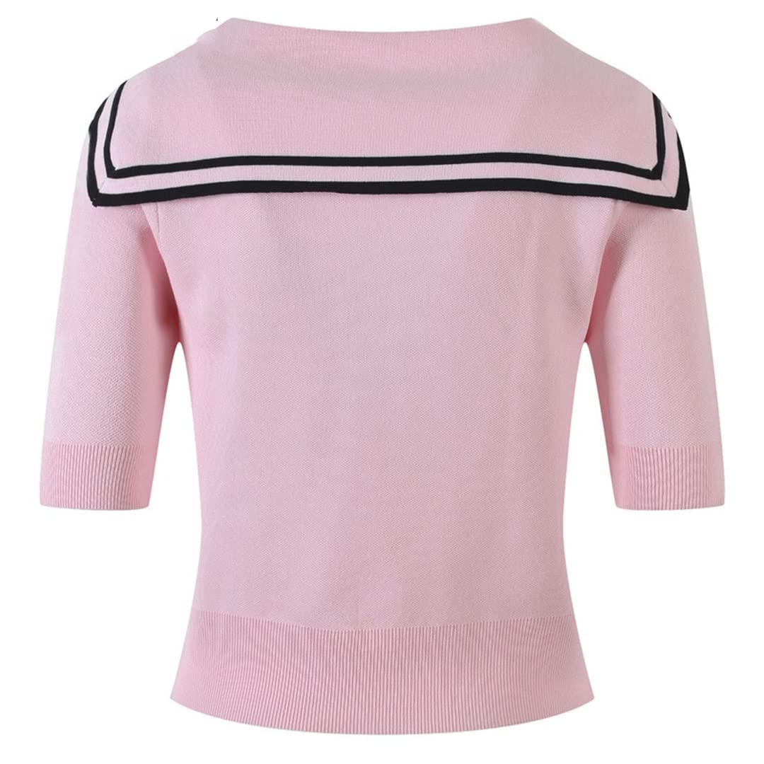Elegant Korean Knitted Short Sleeve Pullover Top - Pink & Blue Casual Summer Blouse for Women | Perfect for Beach Outings, Date Nights & Office Wear