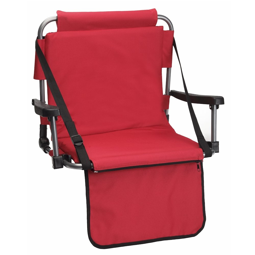 Portable Folding Chair with Padded Cushion & Plastic Armrests - Lightweight Metal Frame Stadium Seating for Outdoor Events, Sports Games, Camping & Picnics - Spring-Loaded Hooks for Secure Bleacher Attachment
