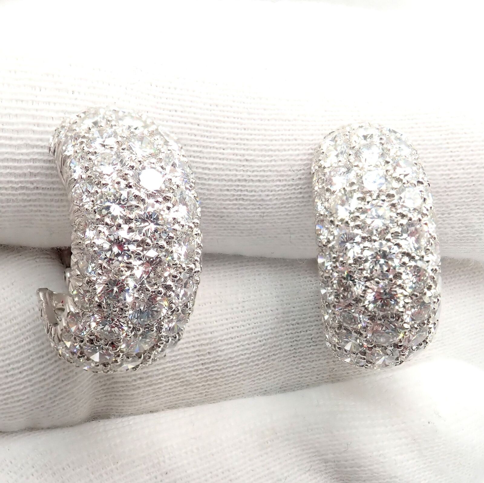Authentic David Webb Platinum 18k White Gold 10 Carat Diamond Hoop Earrings for Women - Luxury Jewelry Gift for Anniversary, Wedding & Special Occasions