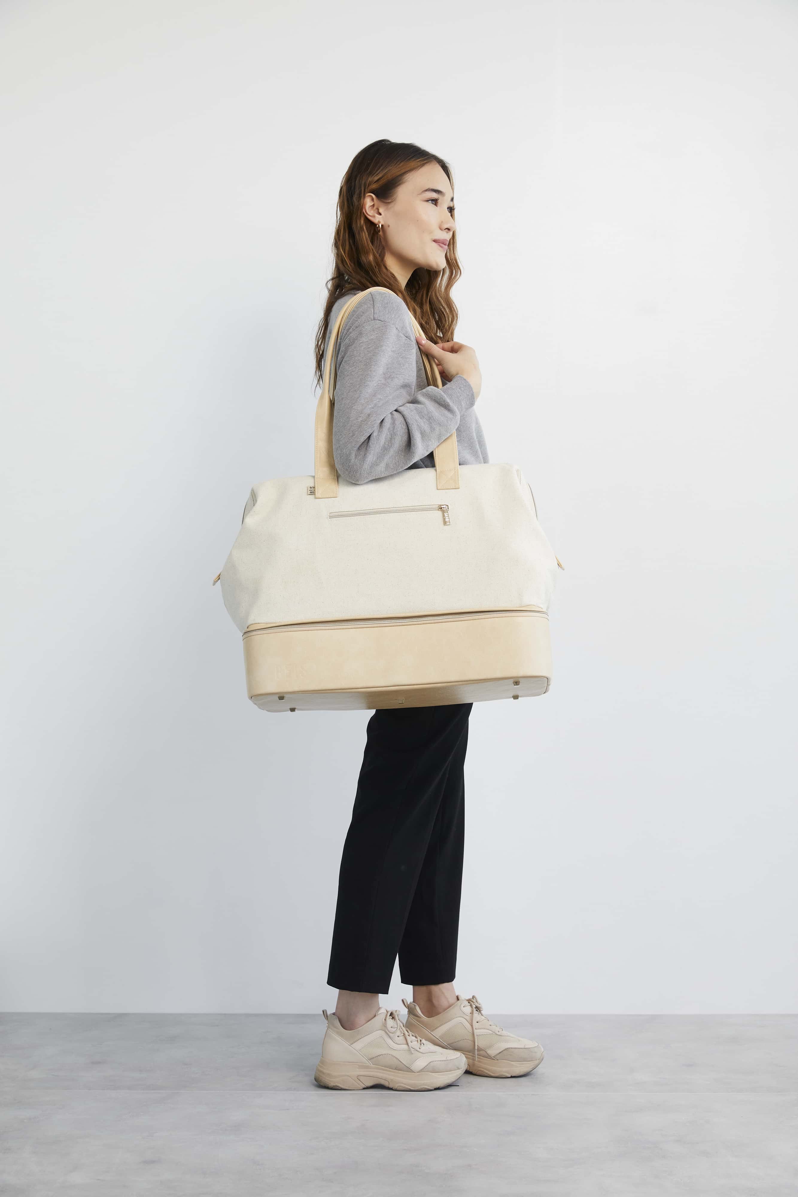 Premium Beige Convertible Weekender Bag - Versatile Travel Duffel & Tote for Women | Perfect for Weekend Getaways, Gym, Work & Overnight Trips