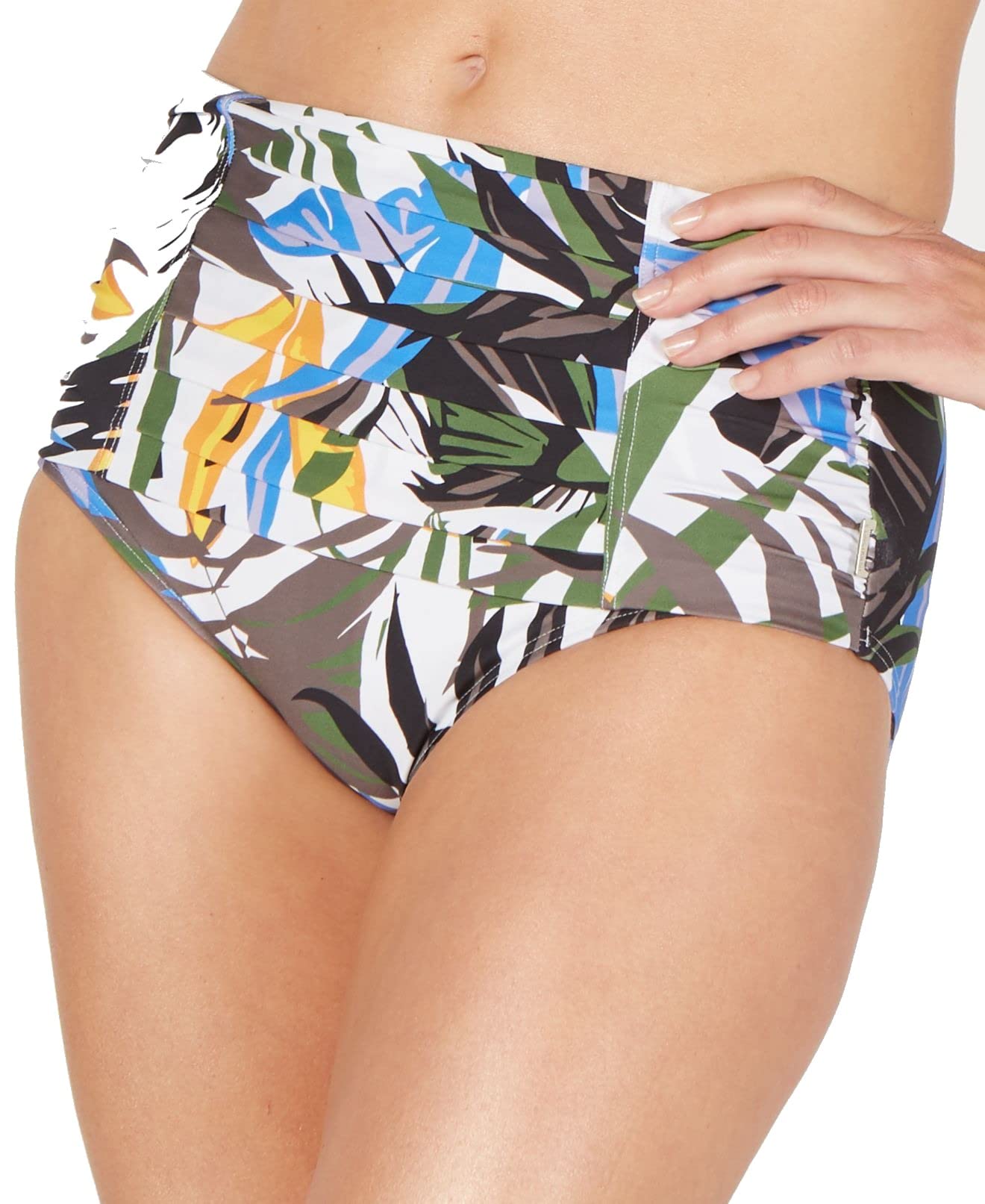 Calvin Klein High Waist Bikini Bottom - Pleated Swimwear for Women | Beach, Pool & Vacation Essentials
