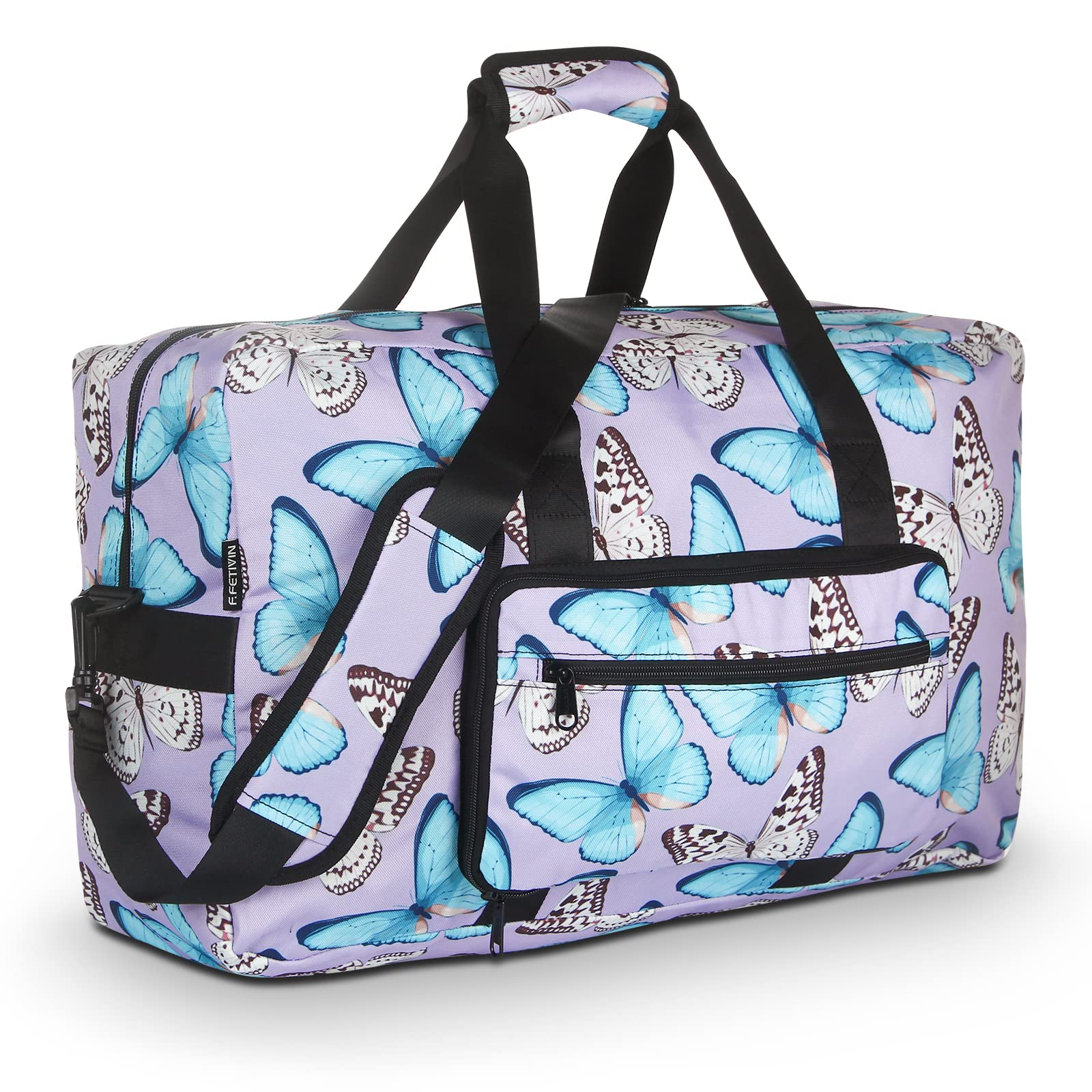 F.FETIVIN Women's Weekender Bag - Stylish Carry On Duffle for Travel & Overnight Trips, Perfect for Women & Girls (Butterfly Design) - Ideal for Gym, Weekend Getaways & Business Travel
