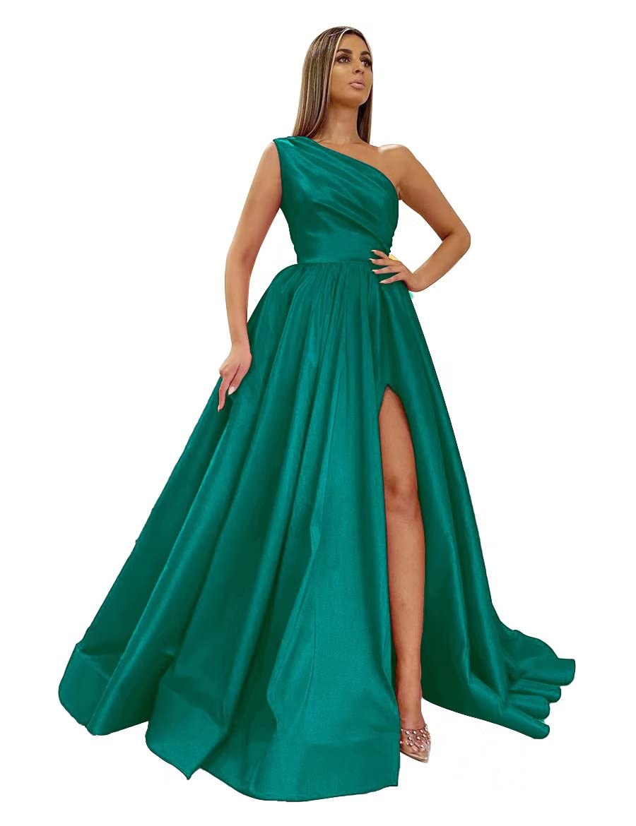 Elegant One Shoulder Prom Dresses for Women - Satin Long Formal Evening Gowns with High Slit | Perfect for Homecoming, Prom Night, Cocktail Parties & Special Occasions
