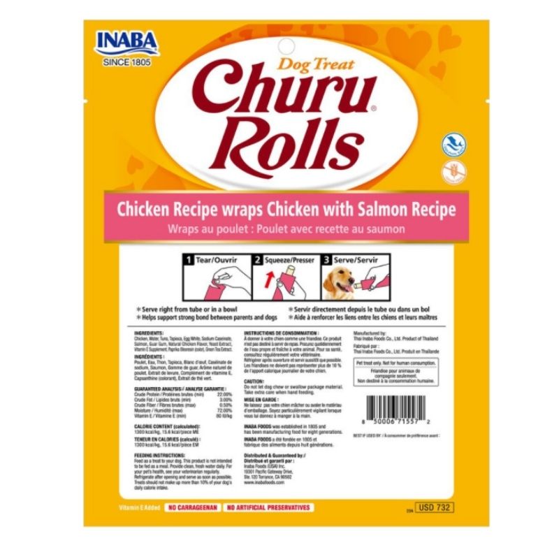 Inaba Churu Rolls Chicken with Salmon Wraps - Grain-Free Cat Treats for Indoor & Outdoor Cats - Perfect for Training, Bonding & Hydration