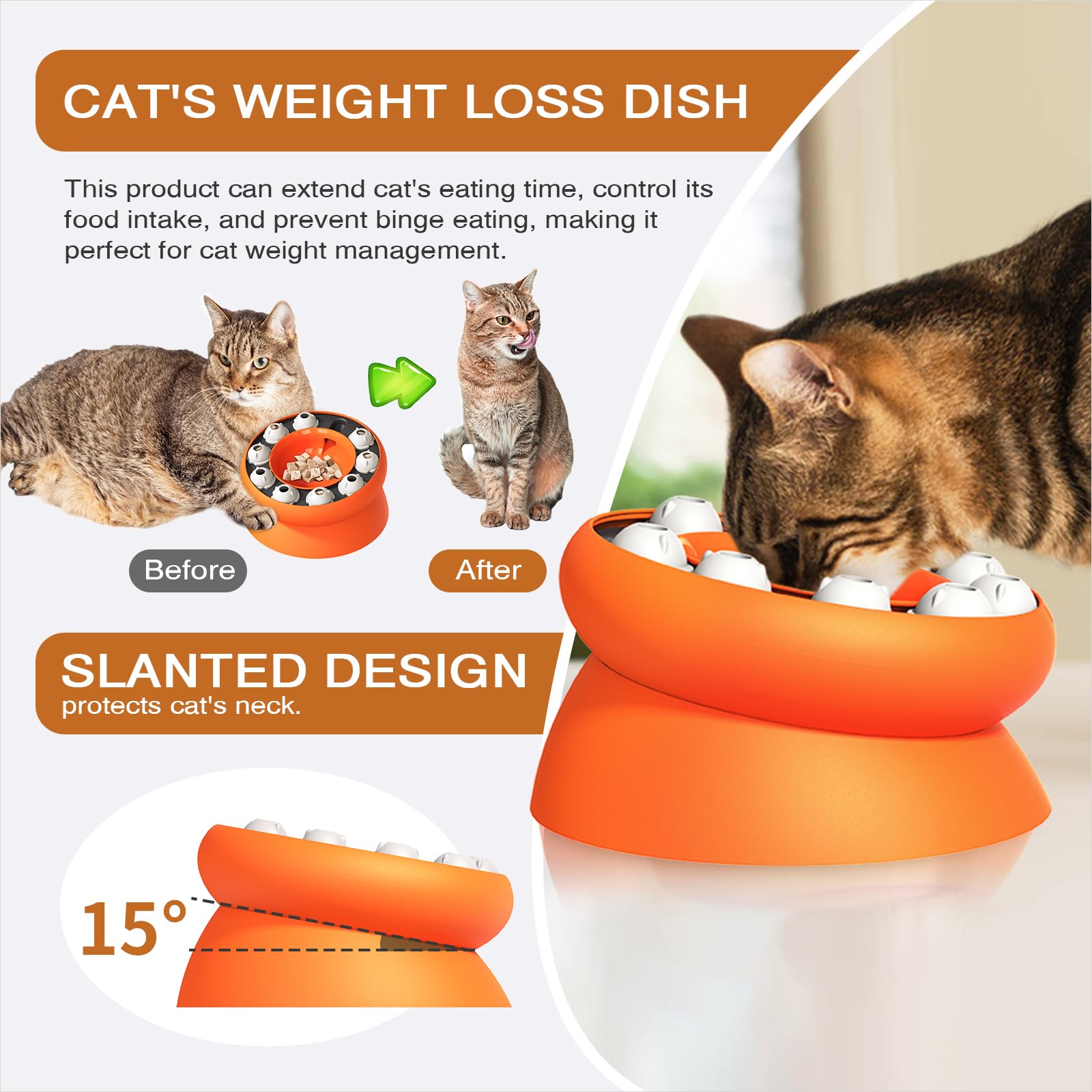 Interactive Cat Toy & Slow Feeder Bowl - Orange Pet Supplies for Indoor Cats - Perfect for Playtime & Mealtime Fun