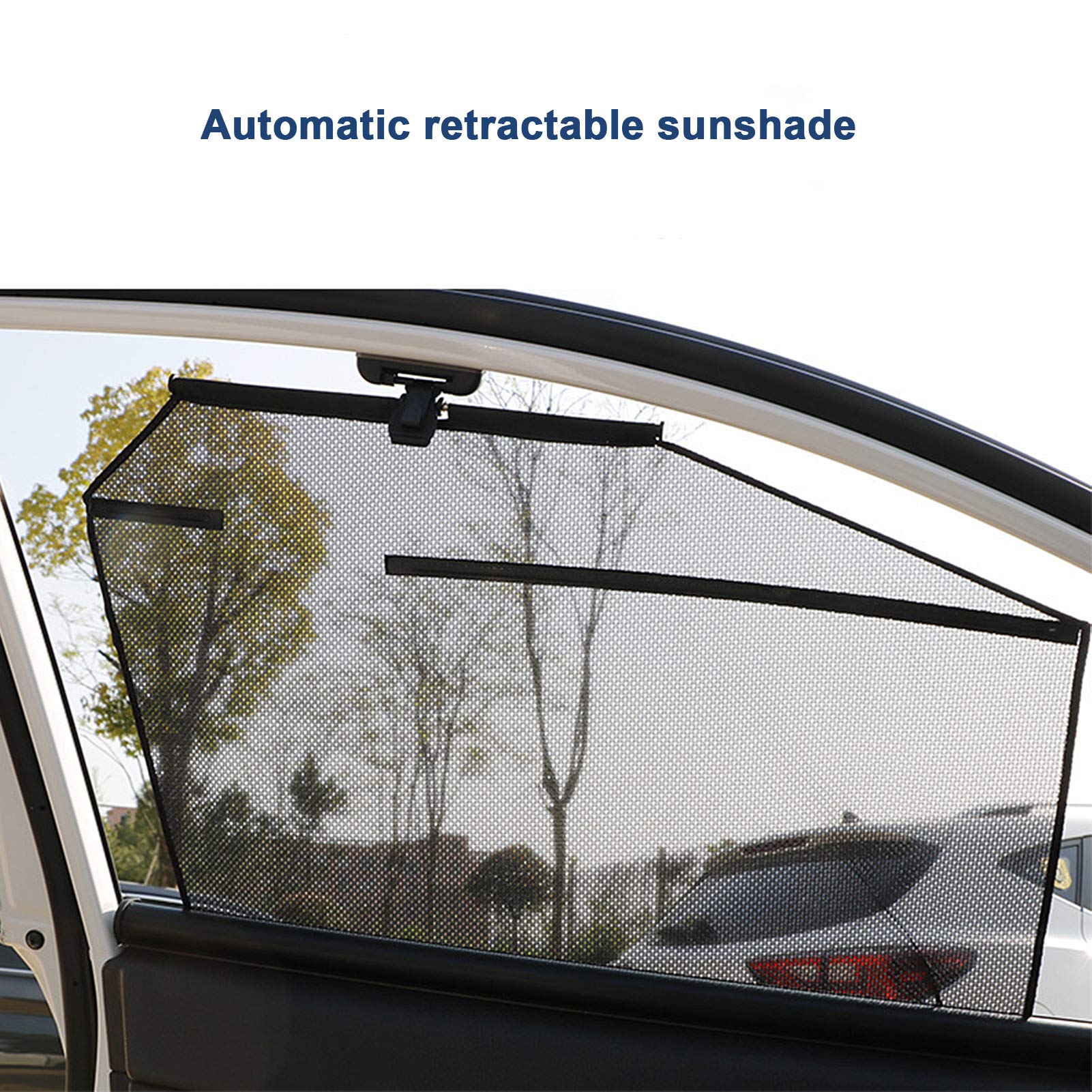 Fydun Universal Automatic Car Window Shade - Telescopic Sun Shade Curtain Blocks UV Rays & Heat for Car Back Windows | Perfect for Road Trips & Summer Parking