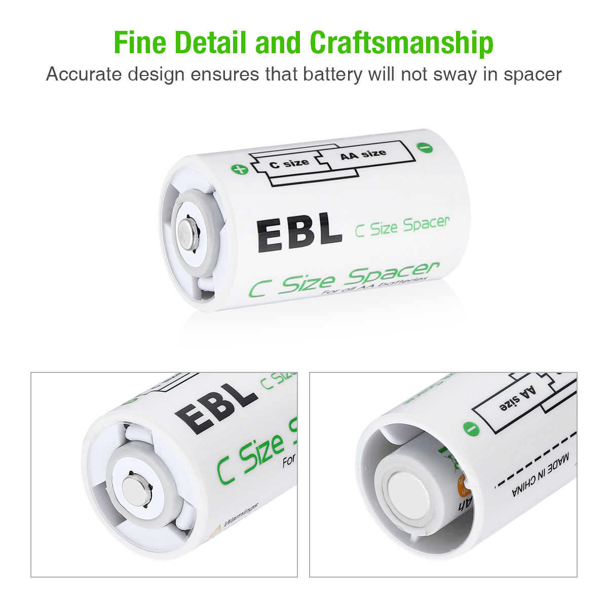 EBL AA to C & D Battery Adapter Converter Case - Power Your Devices with Different Battery Sizes for Flashlights, Toys & Electronics