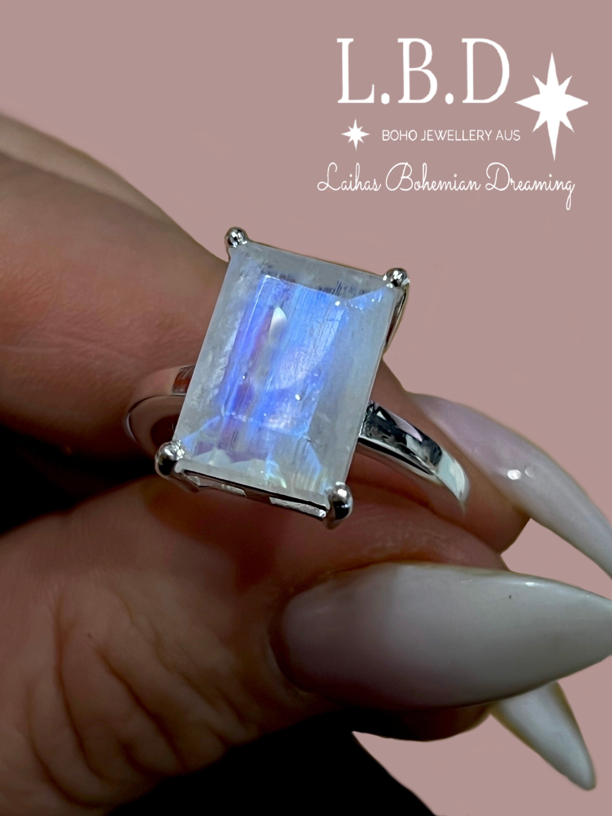 Exquisite Emerald Cut Moonstone Ring - Natural Crystal Jewelry for Women - Perfect for Wedding, Engagement & Everyday Elegance