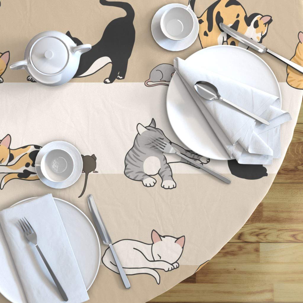 Custom Cat & Mouse Striped Cotton Sateen Tablecloth 90