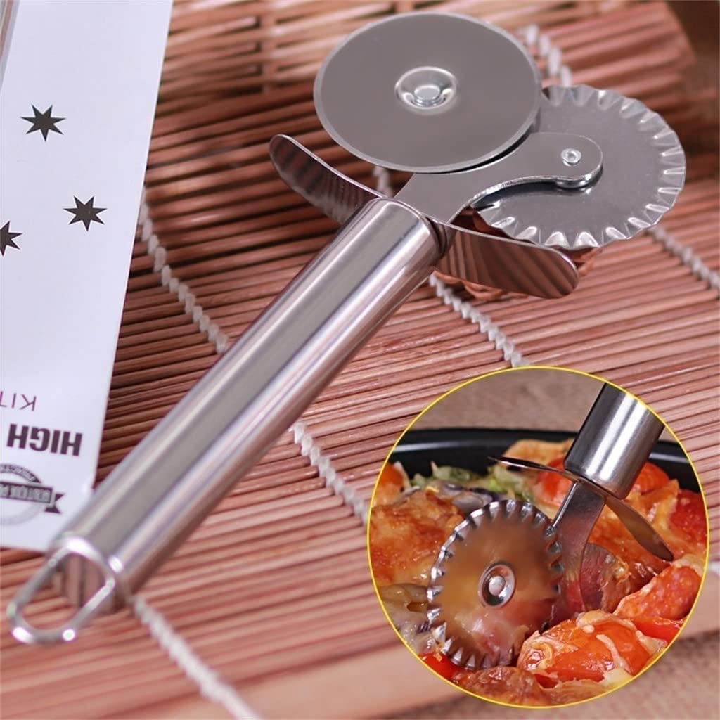 Stainless Steel Double Wheel Pizza Cutter - Professional Kitchen Knife for Pizza Dough, Pasta & Pastry | Portable & Durable Hob Cutter for Home Baking and Restaurant Use