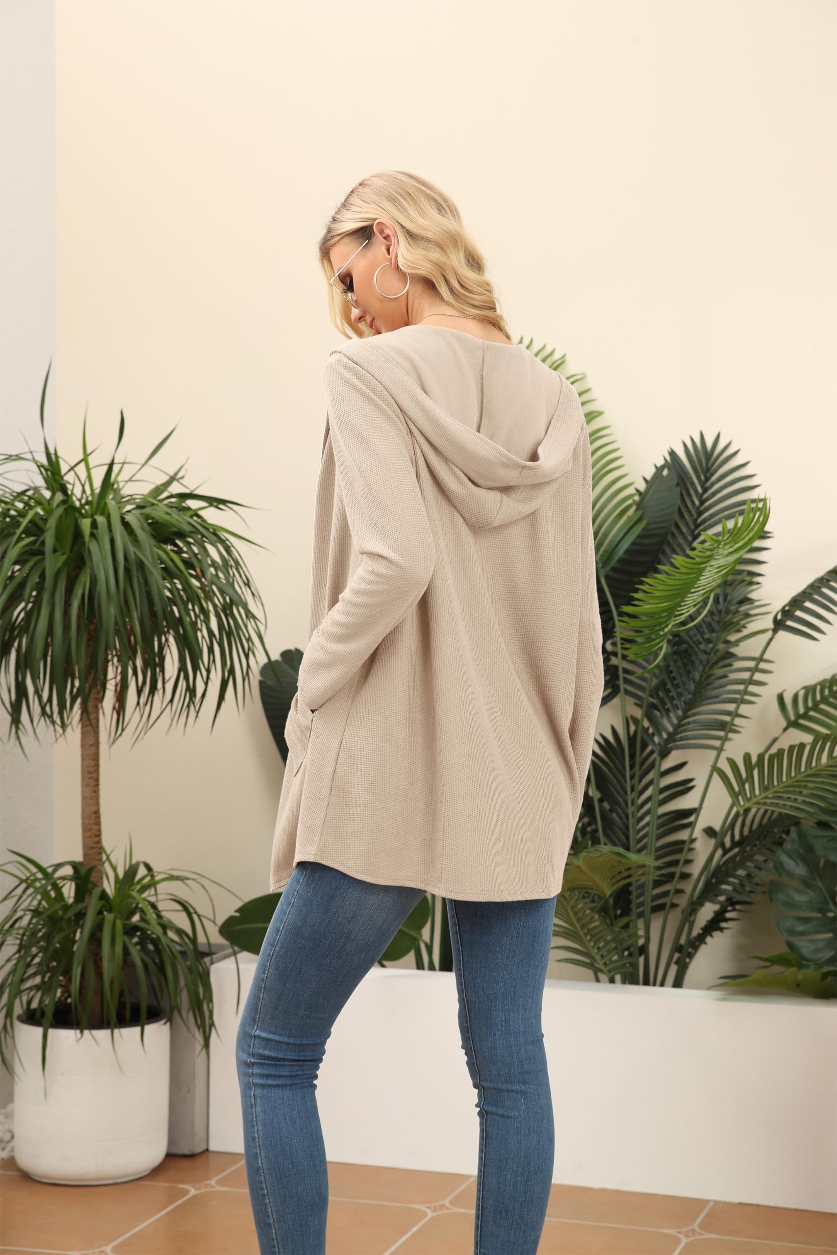 VIISHOW Women's Lightweight Casual Hoodie Cardigan - Open Front Waffle Knit Long Sleeve Coat with Pockets | Perfect for Layering, Lounge Wear & Outdoor Activities