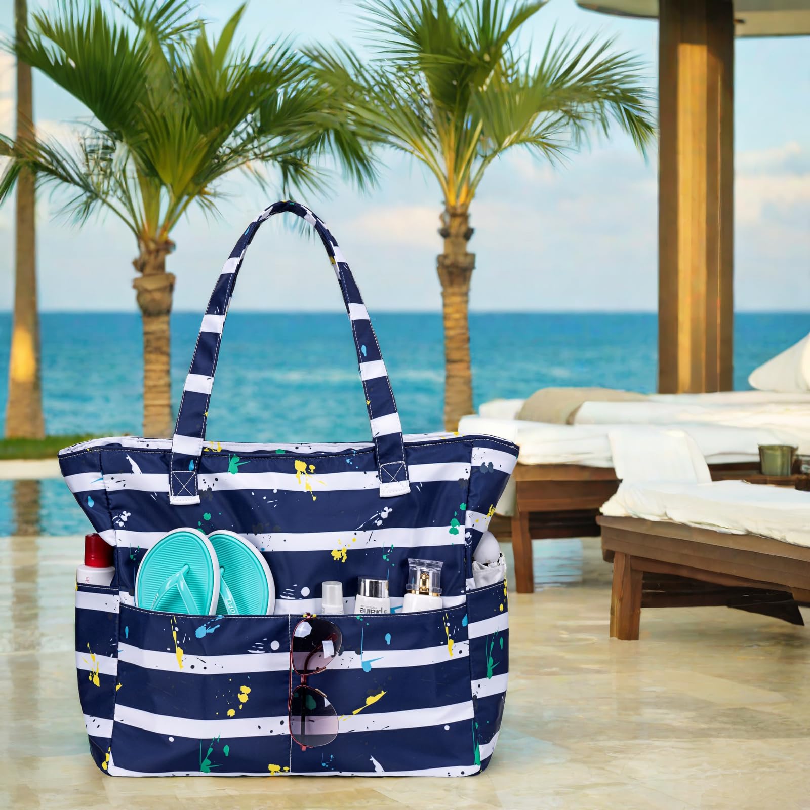 Waterproof Sandproof Beach Tote Bag for Women - Large Zippered Pool Bag with Wet Pocket - Perfect for Gym, Grocery Shopping, Travel & Beach Outings