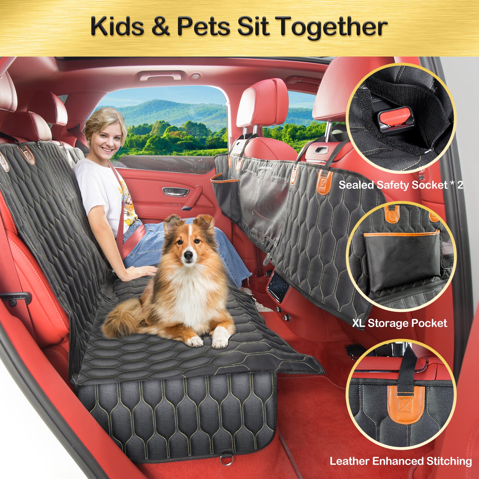 GD093 4-in-1 Waterproof Dog Car Seat Cover - Durable Pet Protection for Backseat & Cargo Area - Perfect for Travel, Hiking & Outdoor Adventures