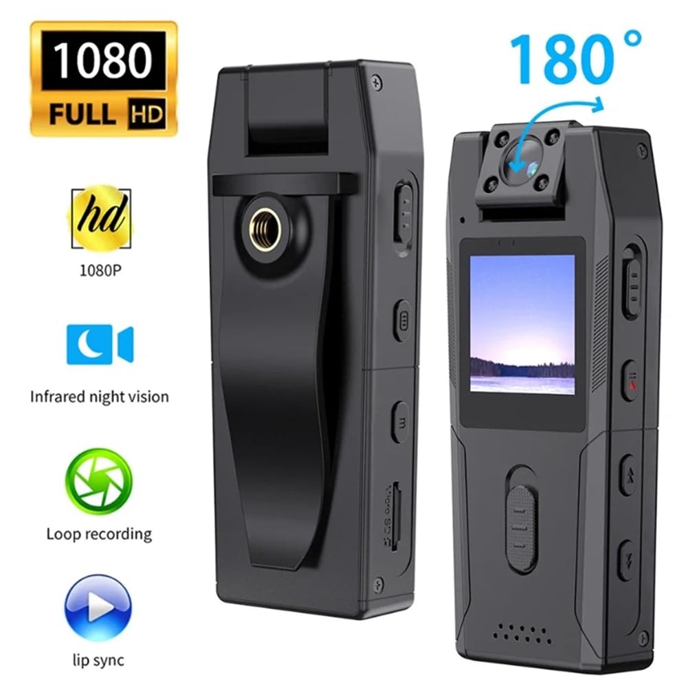 mansH Full 1080P HD Mini Camcorder - Black Body Action Camera with 180° Wide Angle & Rotating Lens for Biking, Sports, Car DVR & Webcam - Perfect for Outdoor Adventures, Vlogging & Home Security
