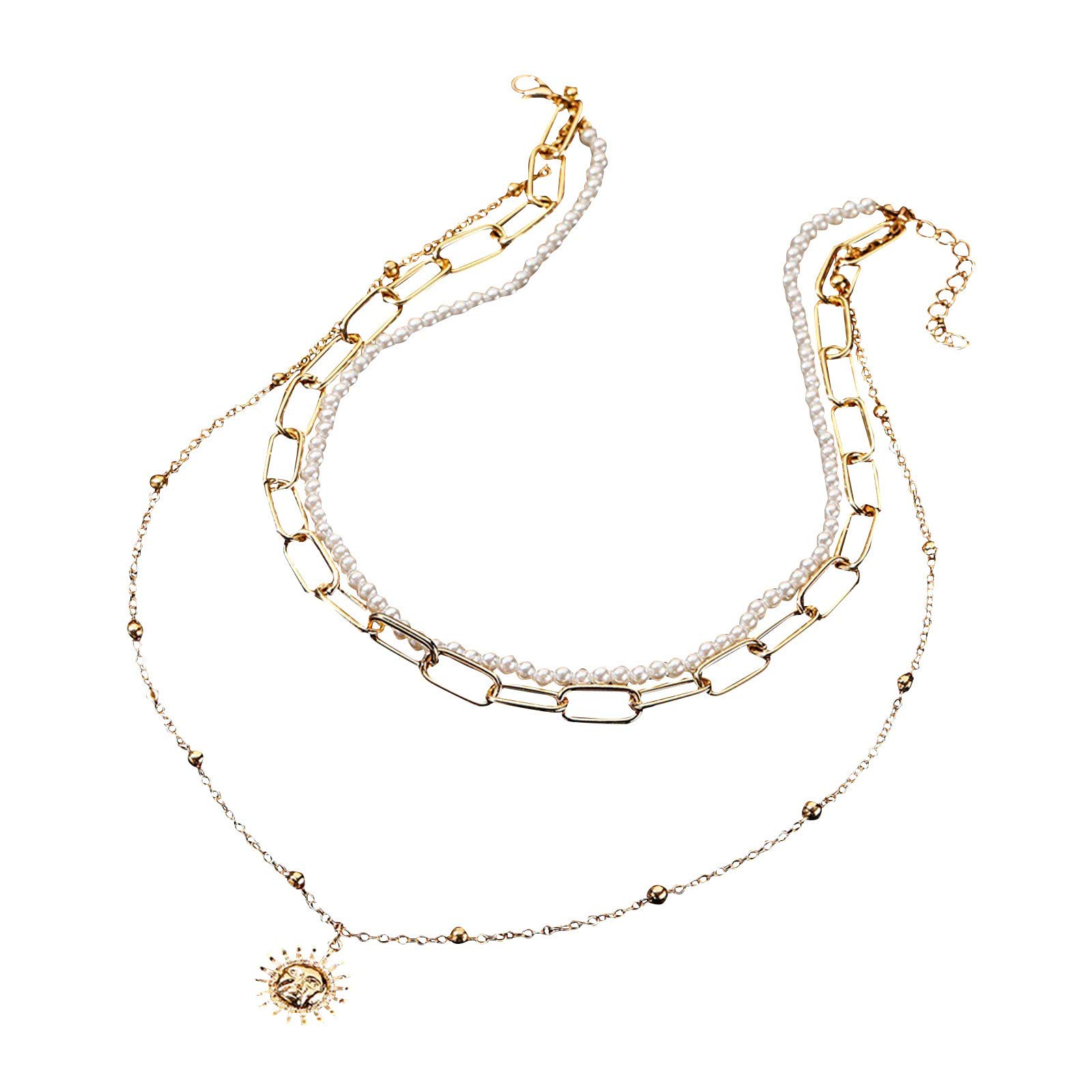 Layered Choker Necklace for Women - Trendy Multi-Layer Pearl Sweater Chain Jewelry - Elegant Gold Necklace Gift for Girlfriend, Wife - Perfect for Date Night, Parties & Everyday Wear (One Size)