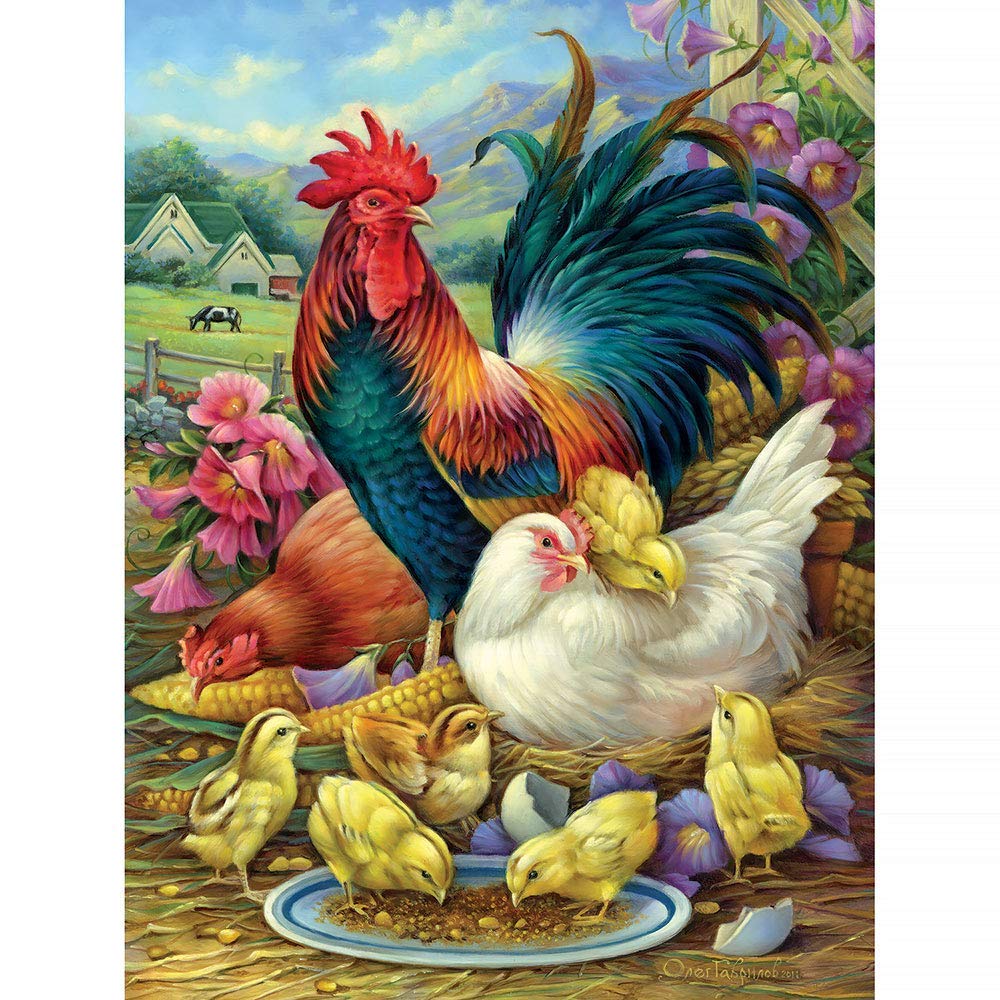 500 Piece Jigsaw Puzzle for Adults - Chicken Yard Farm Scene with Rooster, Hen & Chicks by Artist Oleg Gavrilov - 18x24 Inch Finished Size | Fun Family Activity, Stress Relief & Home Decor