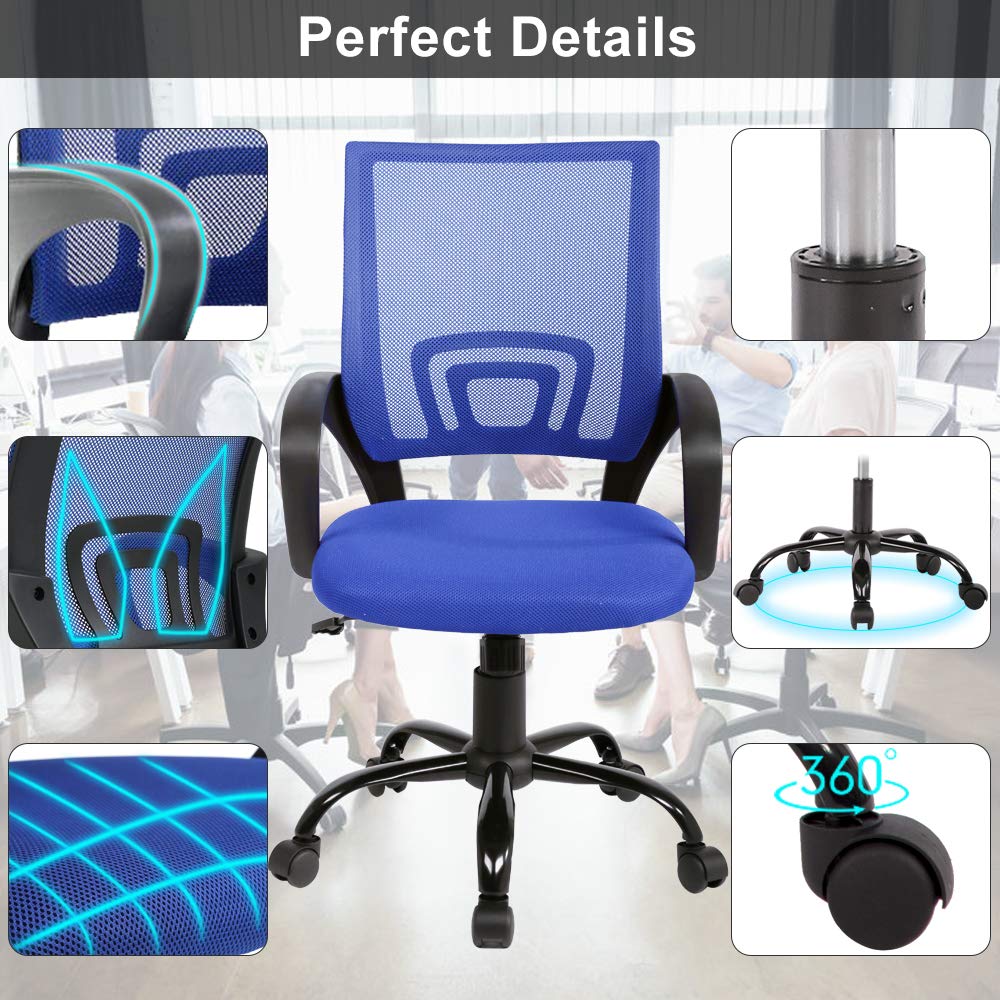 Ergonomic Office Chair with Lumbar Support - Adjustable Height Mesh Computer Desk Chair with Armrests - Modern Swivel Task Chair for Women & Men - Perfect for Home Office, Gaming & Workspaces (Blue)