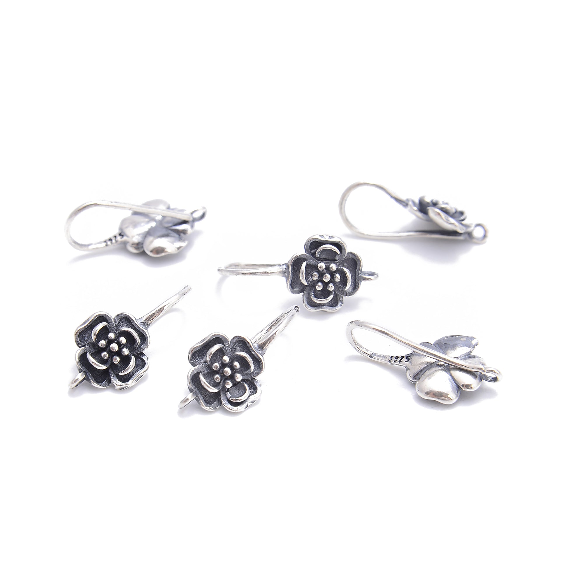 925 Sterling Silver Rose Shaped Earring Hooks - 9x18.5mm (4 Pcs/Bag) - Hypoallergenic Jewelry Findings for DIY Earrings, Handmade Crafts & Jewelry Making