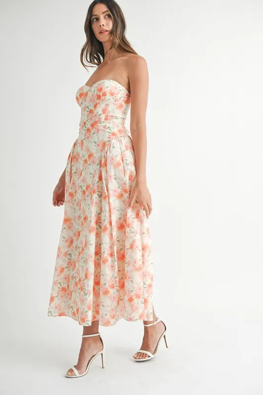 Floral Printed Midi Summer Dress for Women - Lightweight Flowy Boho Sundress with Pockets - Perfect for Beach Vacation, Garden Party & Casual Outings