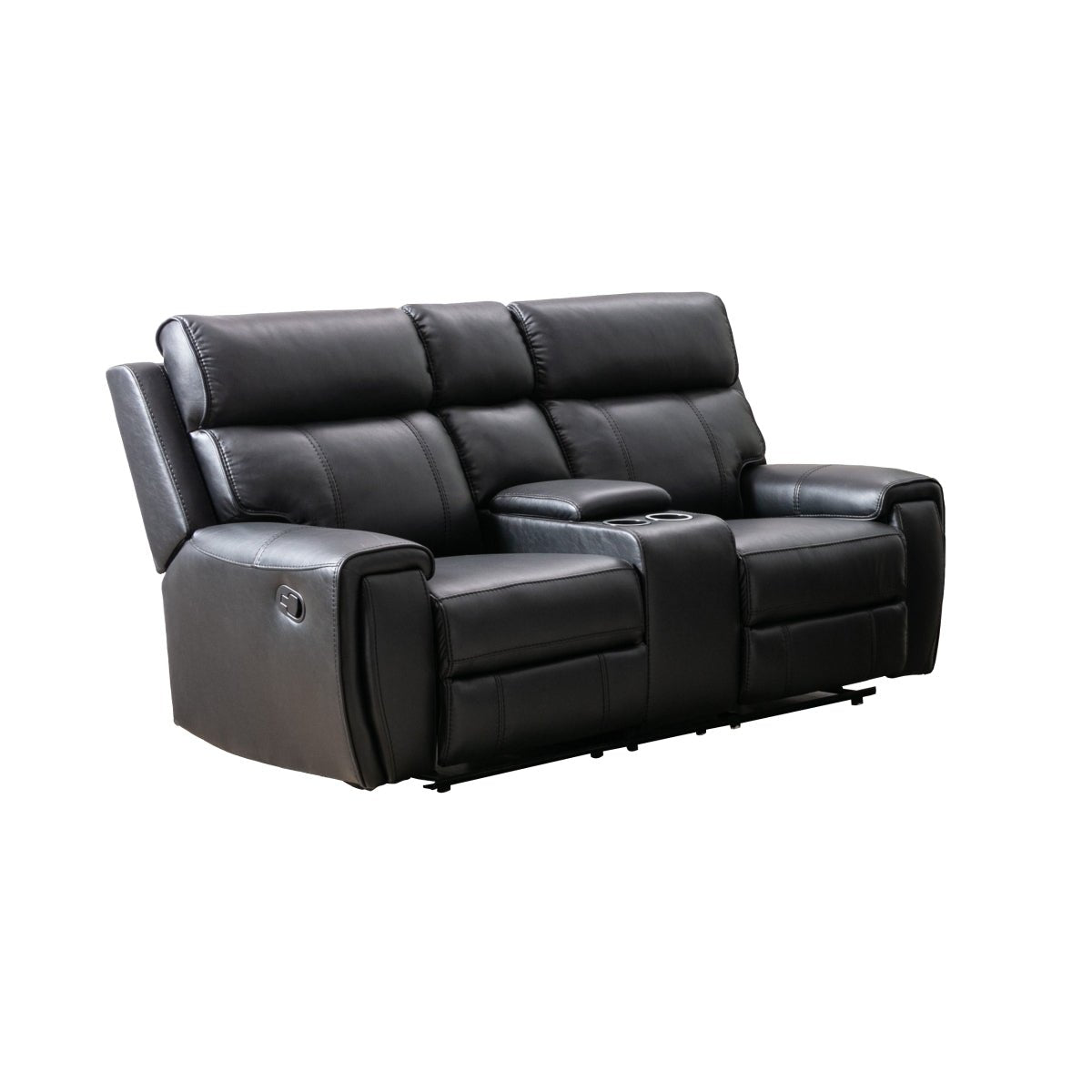Carnegie Black Reclining Loveseat - Modern PU Leather Recliner Sofa for Living Room, Home Theater & Small Spaces | Comfortable 2-Seater with Cup Holders
