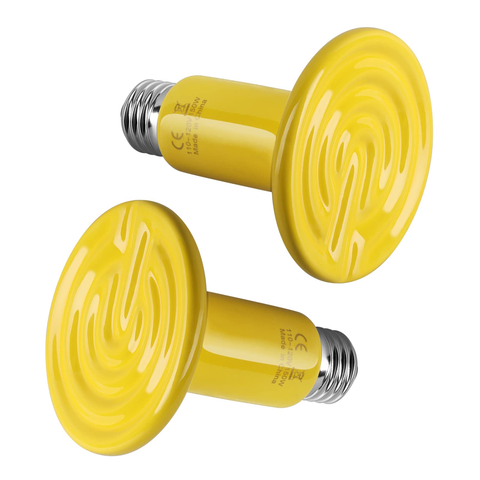 Simple Deluxe 150W Reptile Heat Lamp 2-Pack - Ceramic Heat Emitter Bulb for Terrariums, No Light Brooder Coop Heater - Ideal for Pet Snakes, Turtles, Amphibians & Chicken Incubation - Yellow Color - Perfect for Reptile Tanks, Chicken Coops & Winter Pet Heating