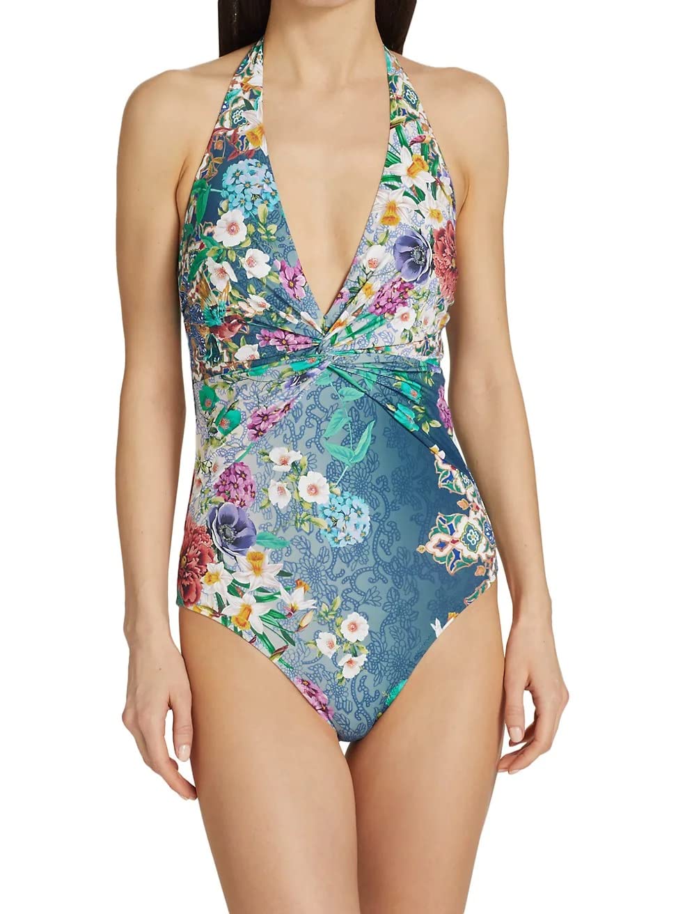 Johnny Was Sady Halterneck One Piece Swimsuit - CSW8922BA | Women's Floral Print Bathing Suit for Beach, Pool & Vacation | Plus Size Swimwear with Adjustable Straps