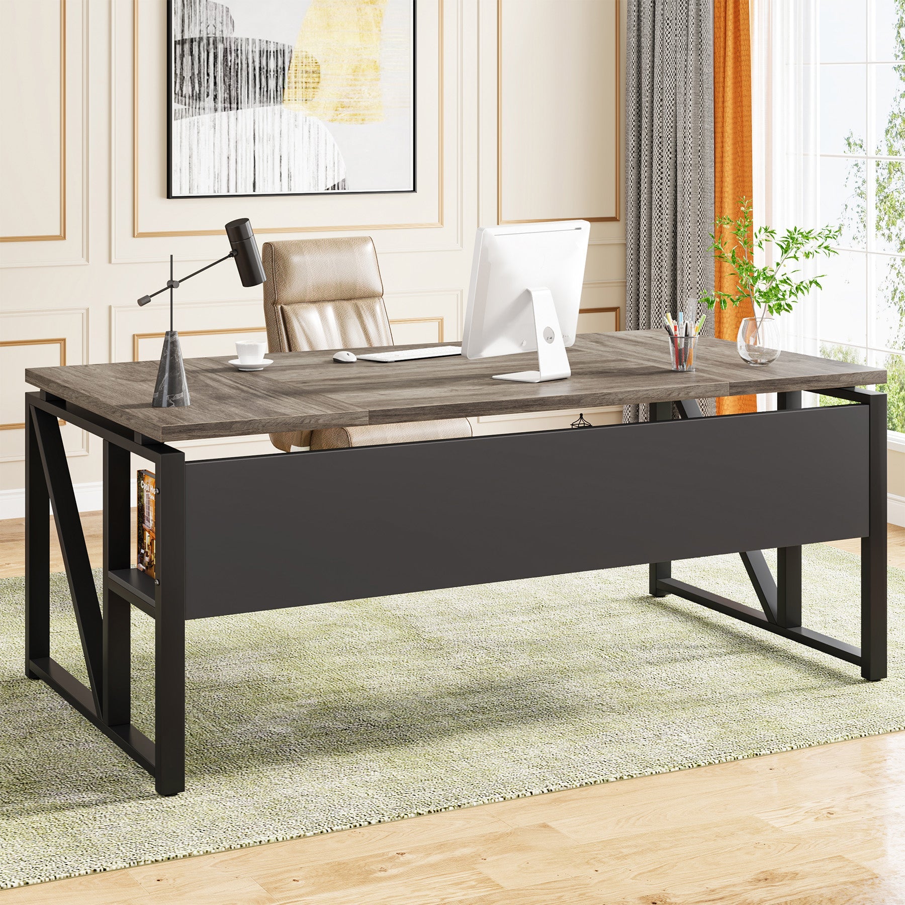 55/63 Inch Computer Desk with Storage Shelf - Sturdy Writing Table for Home Office, Gaming & Study - Perfect for Small Spaces & Workspaces