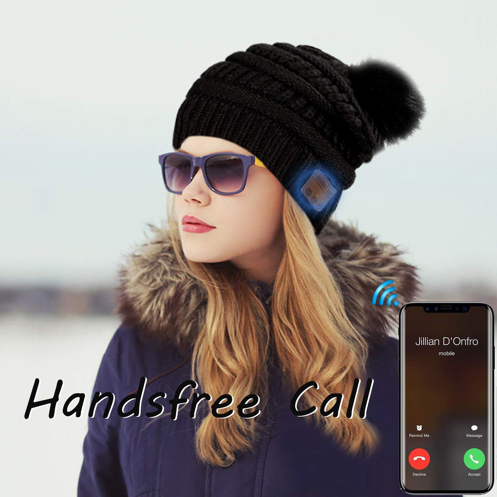 Wireless Music Beanie Hat for Women - Bluetooth Headphones with Built-in Mic & Speakers - Warm Winter Knit Cap for Sports, Running, Skiing & Outdoor Activities