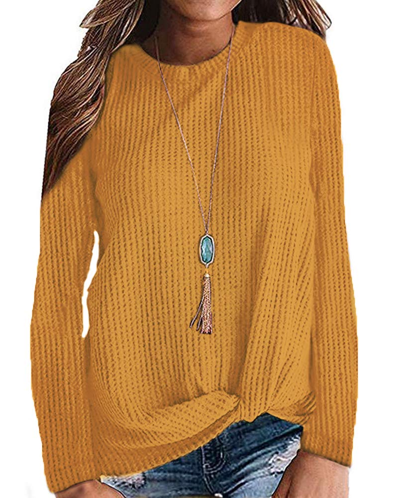 MISFAY Women's Casual Long Sleeve Knit Top with Cute Twist Knot Design - Soft Waffle Texture Shirt for Fall, Winter & Everyday Wear