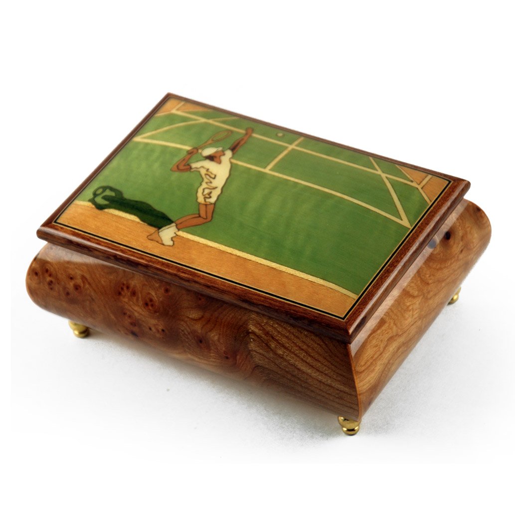 Exquisite Tennis-Themed Wood Inlay Musical Jewelry Box - 30-Note Movement with Romantic 'Romance de L'Amour' Melody - Perfect Gift for Tennis Lovers & Jewelry Collectors - Ideal for Valentine's Day, Anniversaries, and Special Occasions