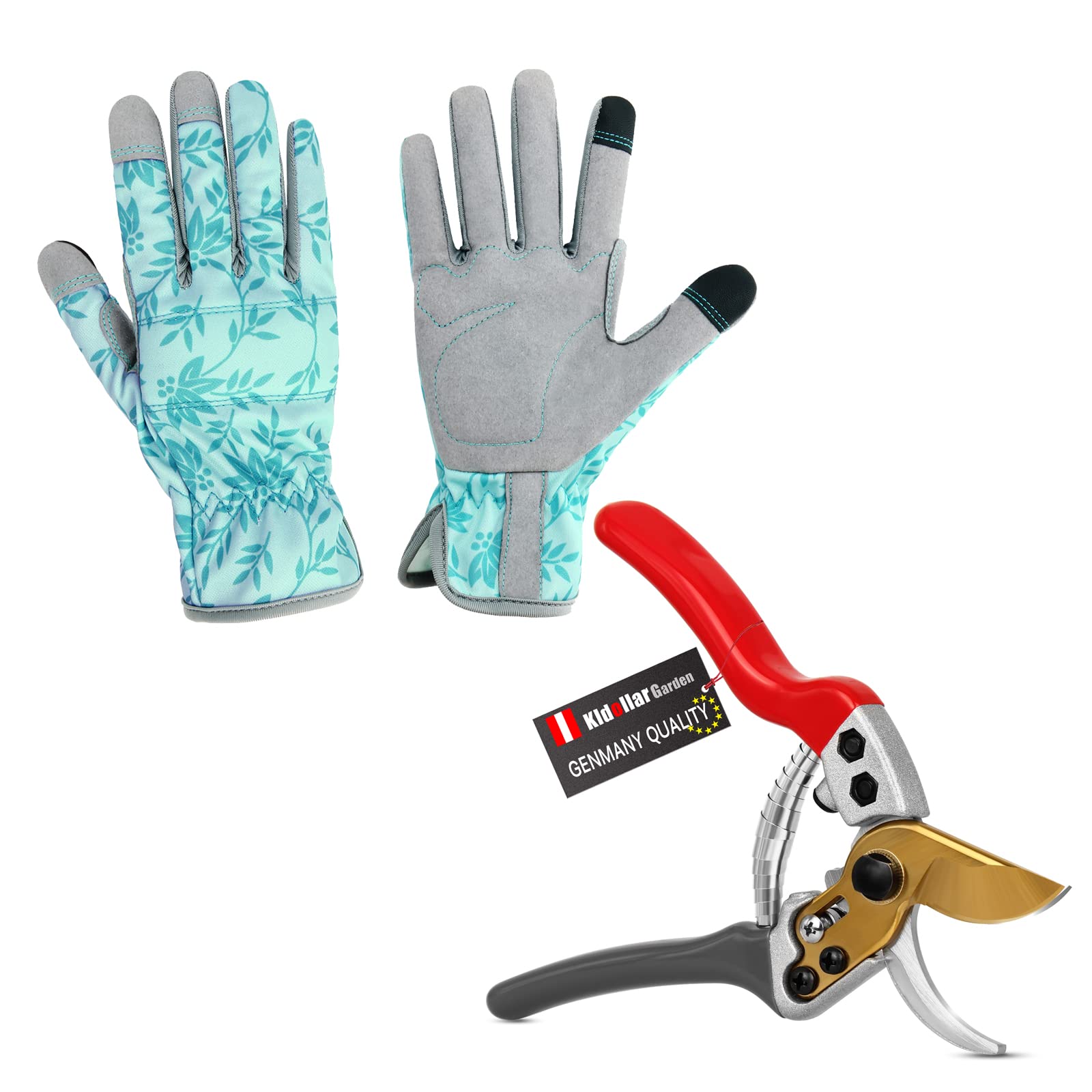 Premium Leather Gardening Gloves for Women with Bypass Pruner - 1.2 Inch Cutting Capacity - Durable Garden Gloves for Weeding, Planting & Digging - Ideal Gardening Gift Set for Outdoor Enthusiasts (Perfect for Landscaping, Flower Arranging & Backyard Maintenance)