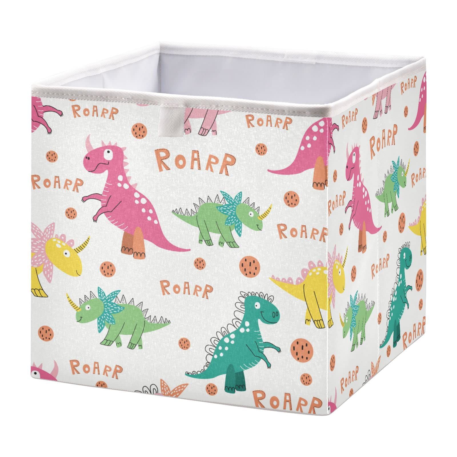 Bolaz Pink Green Yellow Dinosaur Storage Cubes - Foldable Fabric Bins for Kids Room, Closet & Toy Organization | Perfect for Nursery, Playroom & Home Decor