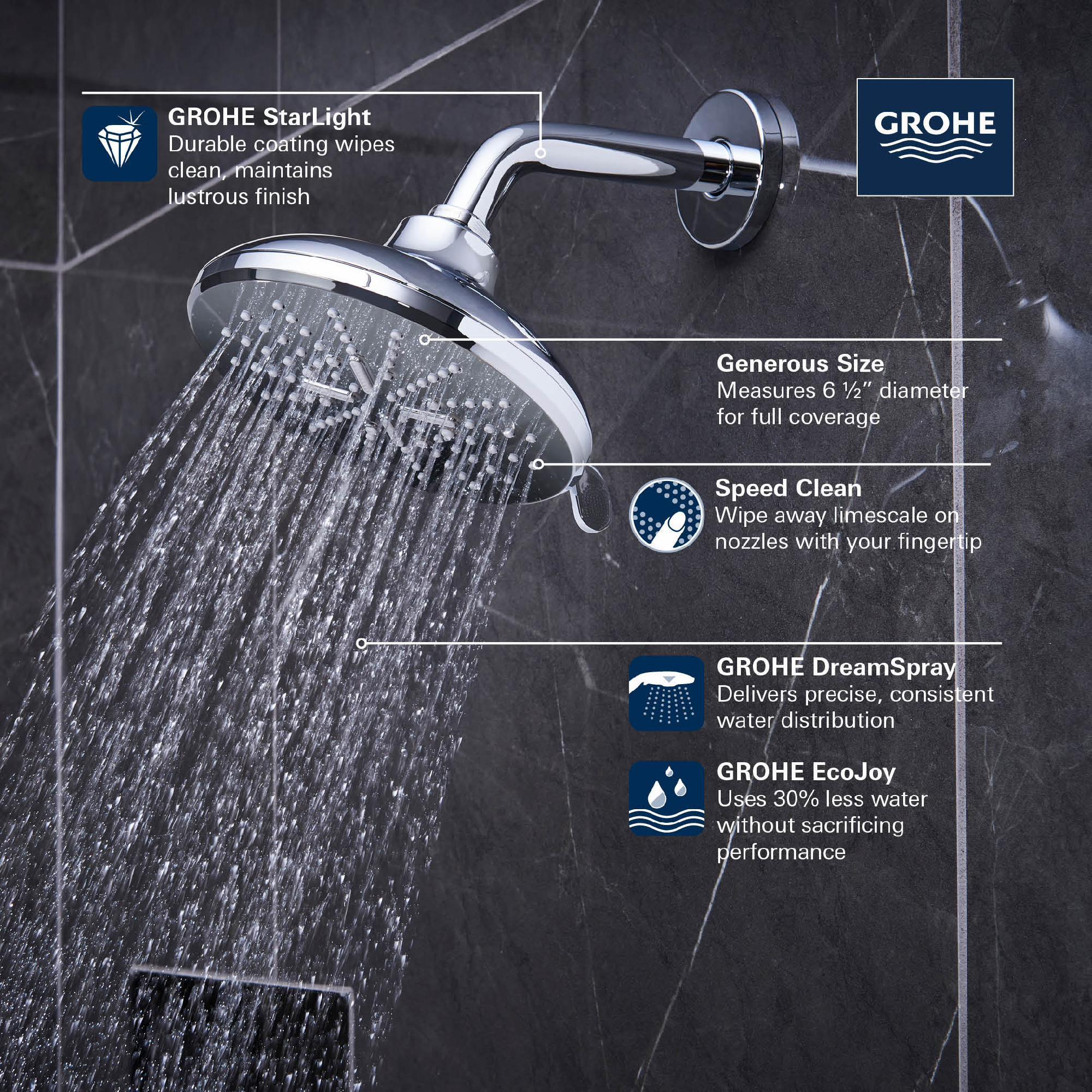Grohe 3-Function SmartActive Rainshower Shower Head - 6.5 Inch Matte Black (Model 267892430) | High Pressure Water Saving Design for Spa-Like Bathroom Experience