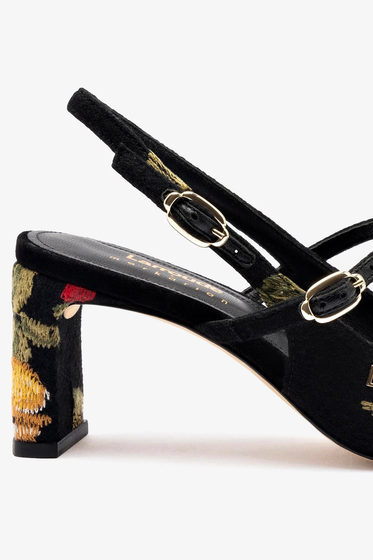 Larroudé x Markarian Black Wool Pump with Floral Embroidery - Elegant Women's Dress Shoes for Weddings, Parties & Special Occasions