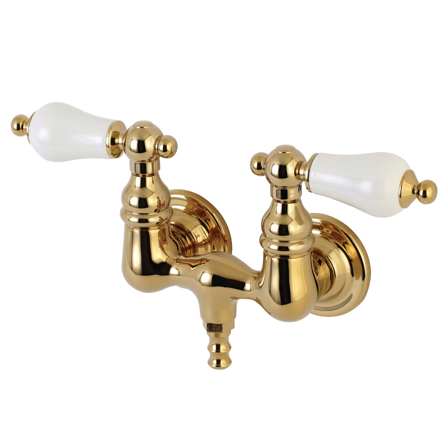 Vintage AE35T2 Two-Handle 2-Hole Wall Mount Clawfoot Tub Faucet in Polished Brass - Perfect for Classic Bathroom & Antique Style Bathtub Renovations