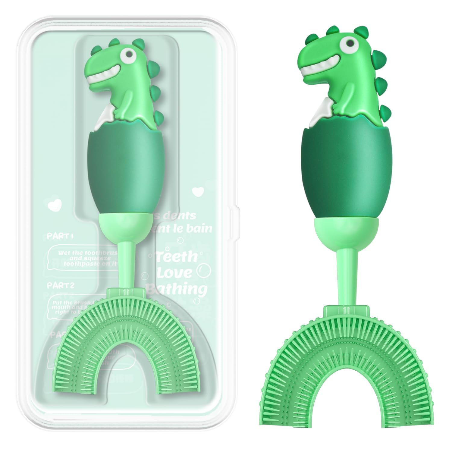 U-Shaped Toothbrush for Kids Ages 2-7 | Soft Food-Grade Silicone for Sensitive Gums | 360° Teeth Cleaning Design | Training & Travel-Friendly Toddler Toothbrush (Green) | Perfect for Home, School & Vacation Use